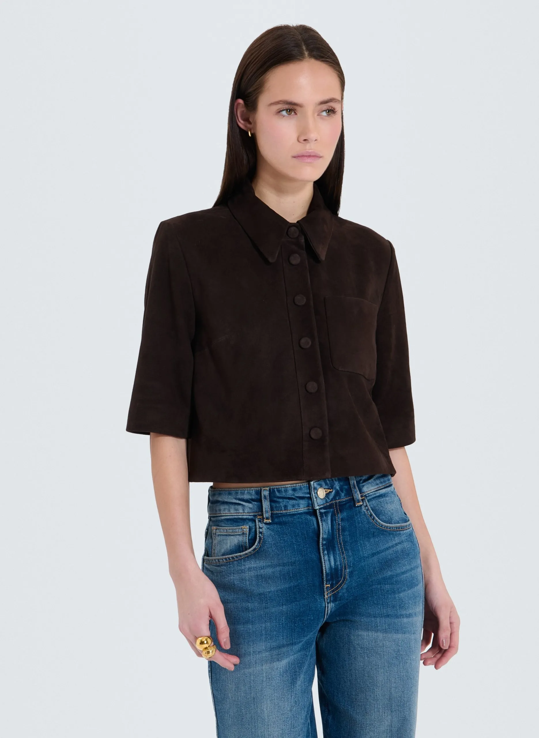 Chemise droite en cuir velours Marron CELINA