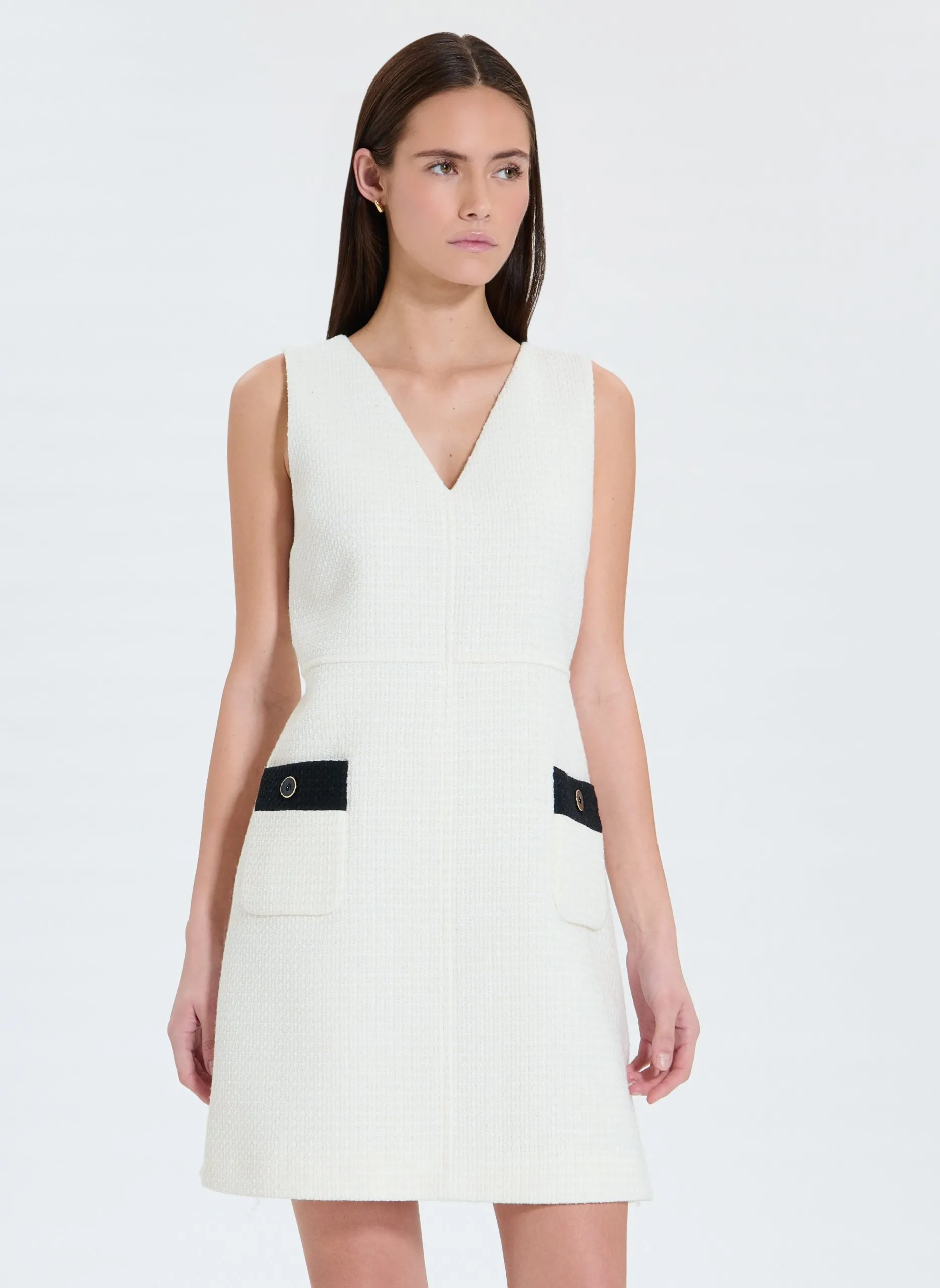 Robe courte col v à poches contrastées Blanc RAISIN