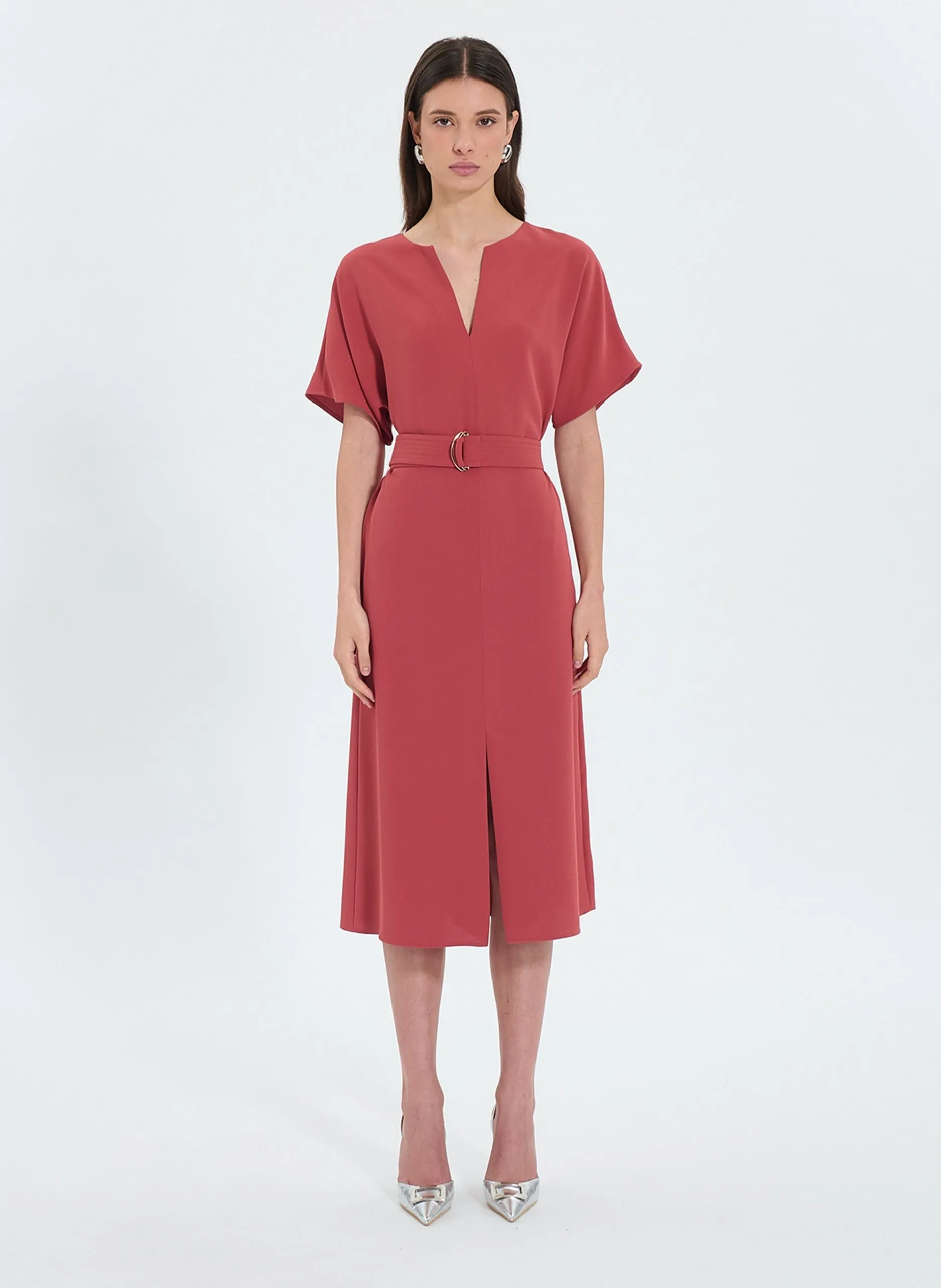 Robe midi col V Rouge RAFAELLE