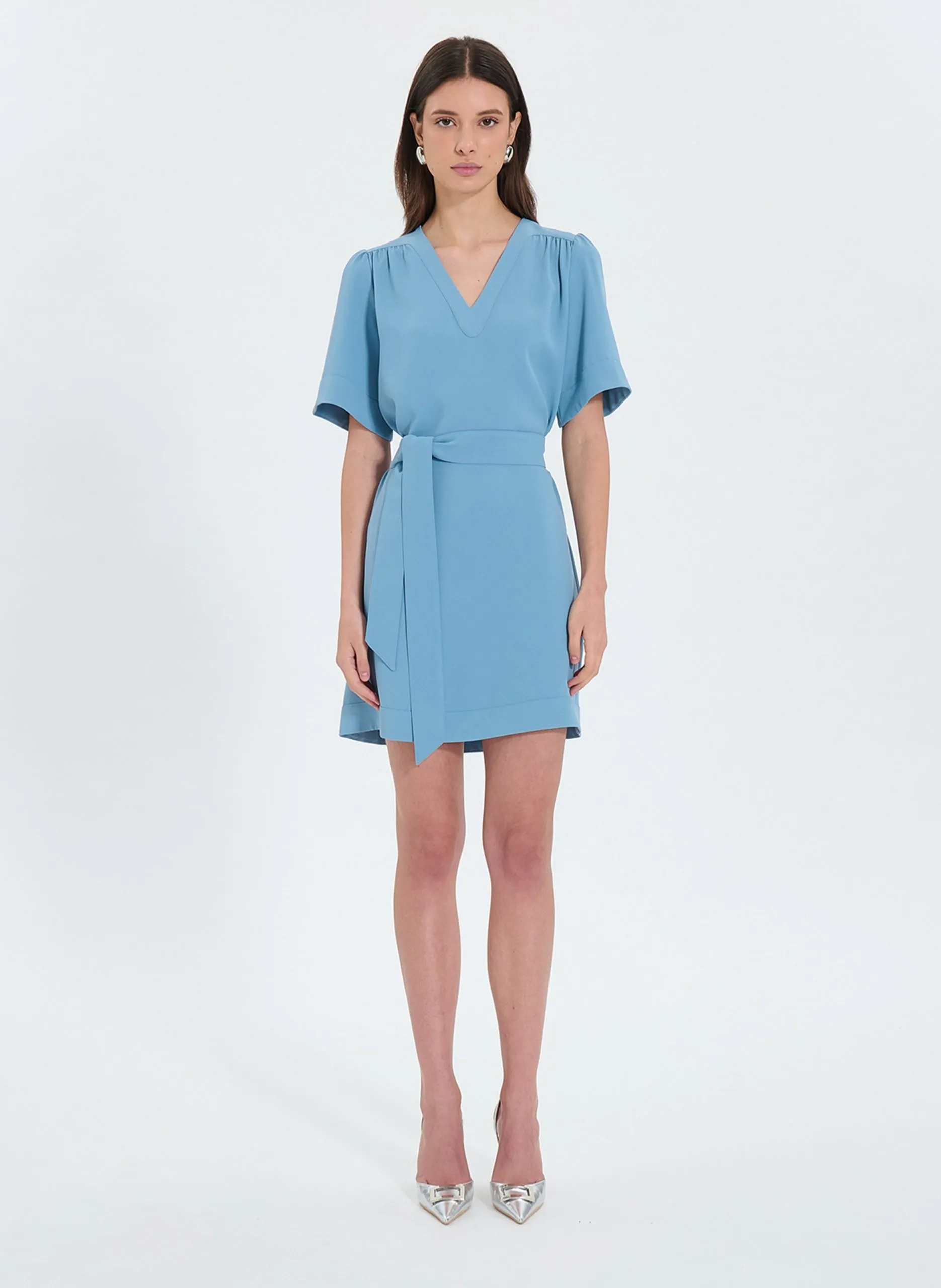 Robe courte col V Bleu RETIE