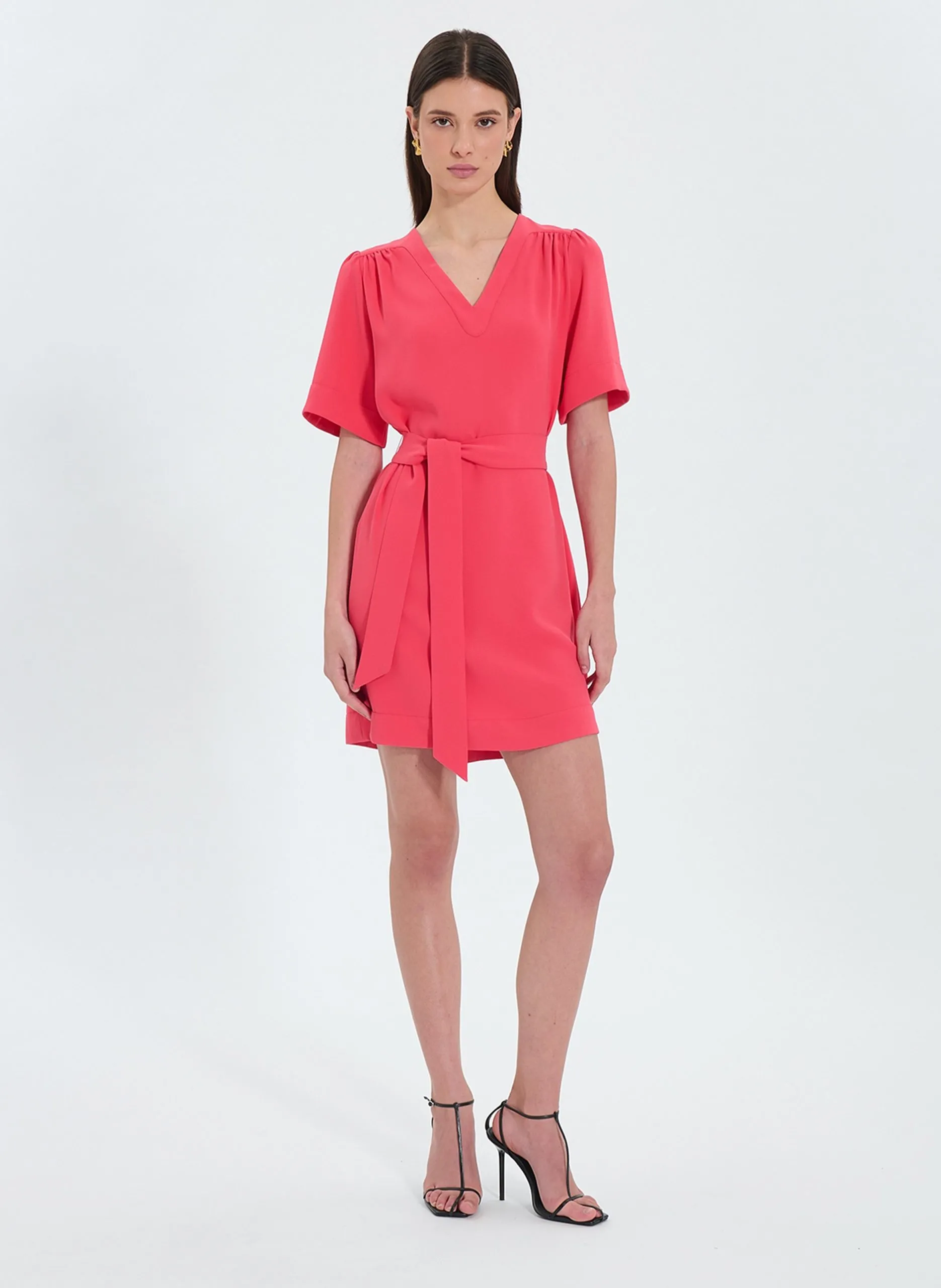 Robe courte col V Rose RETIE