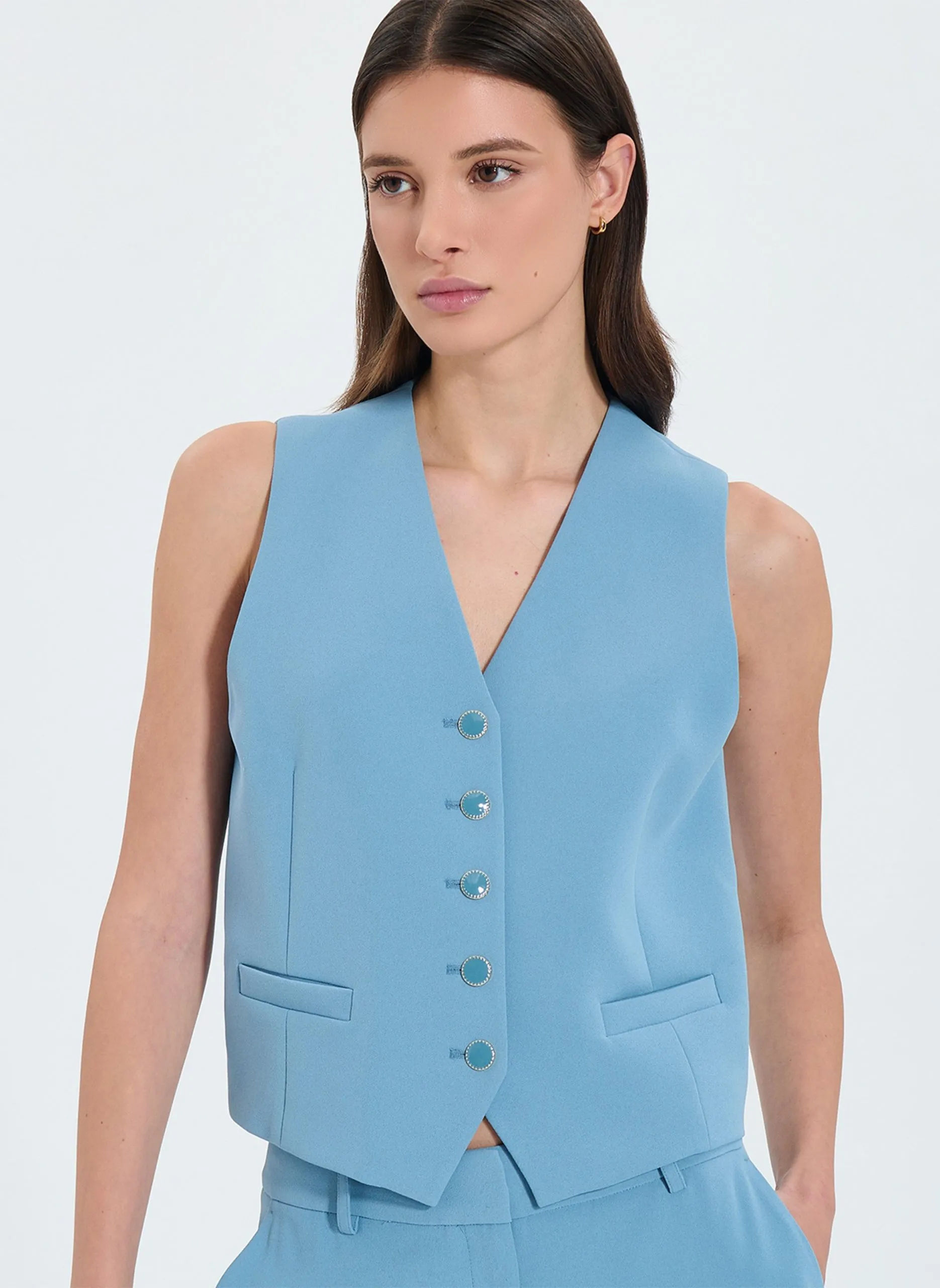 Gilet droit en fibres recyclées mélangées Bleu GIANNO