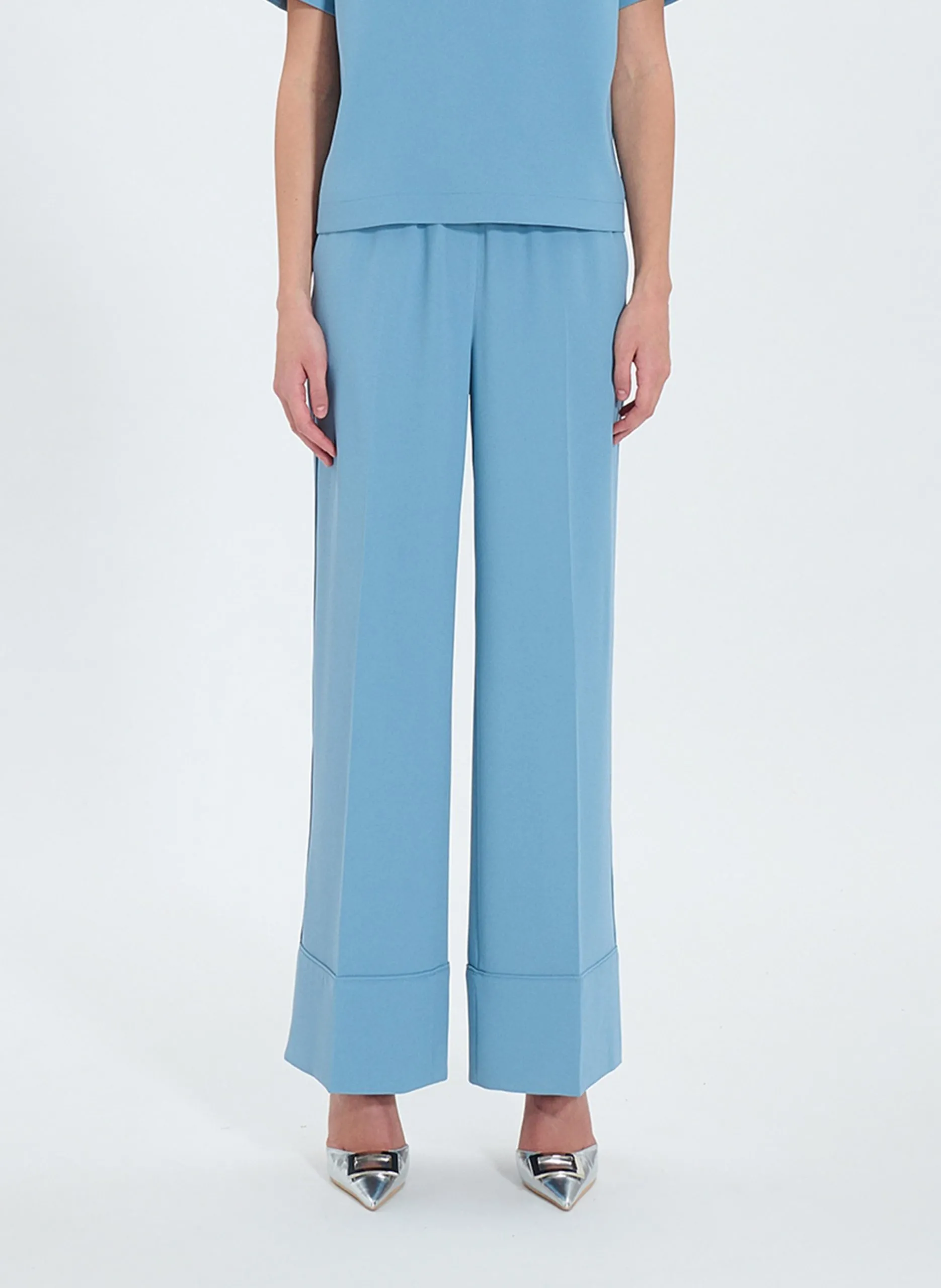 Pantalon large en fibres recyclées mélangées Bleu POESIE