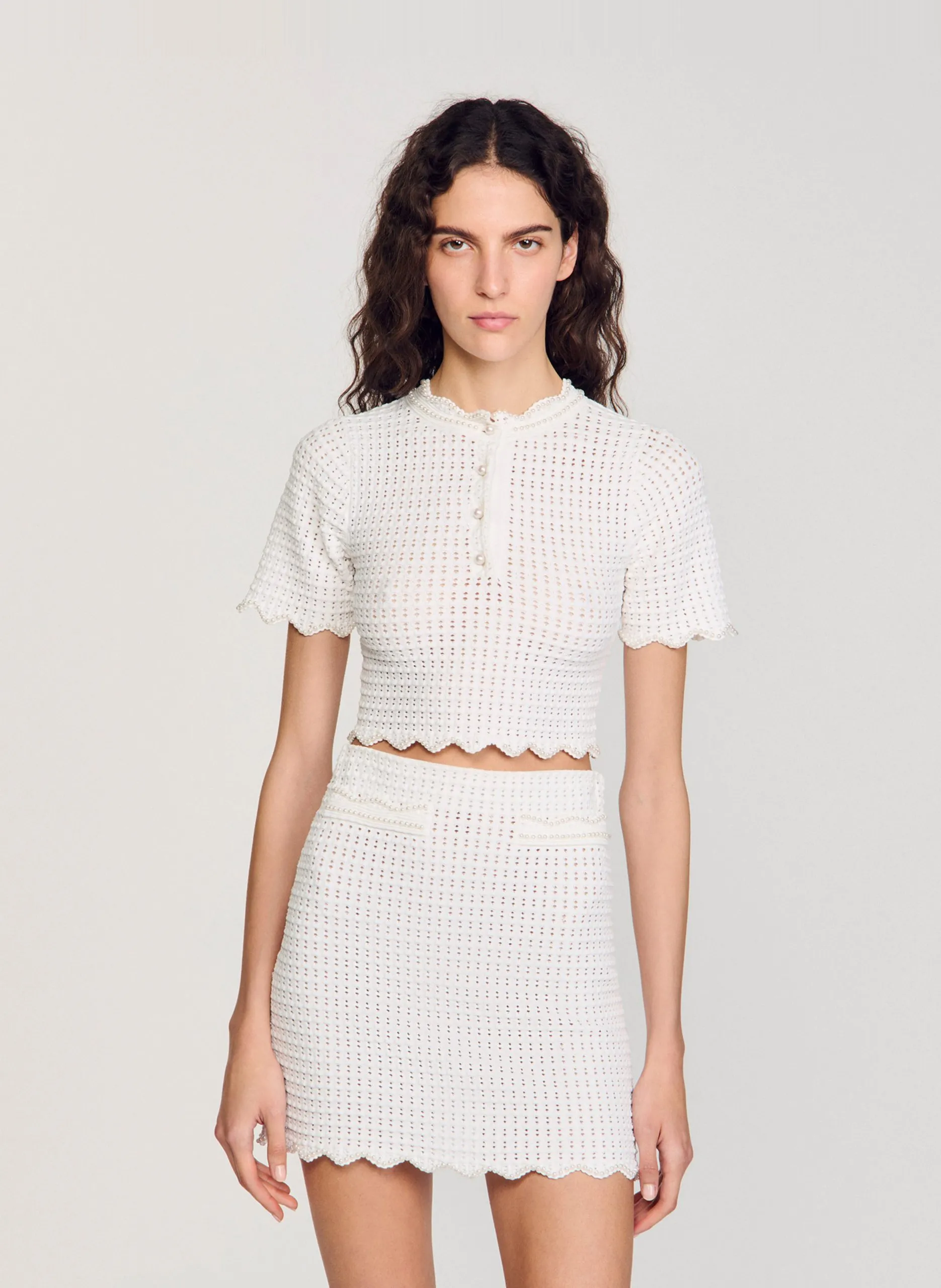 Pull col rond en maille Blanc