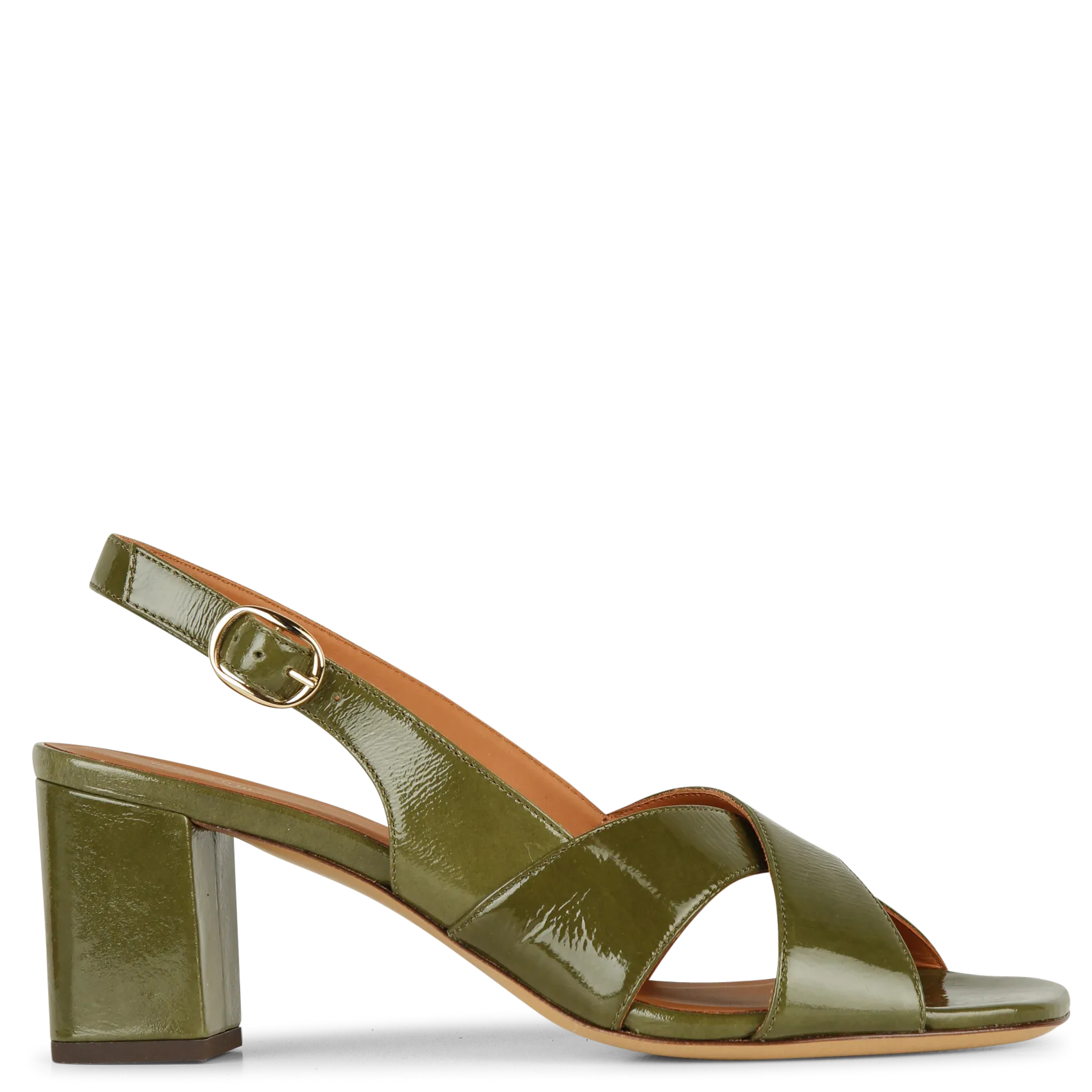 Sandales à talon en cuir vernis Vert N°652