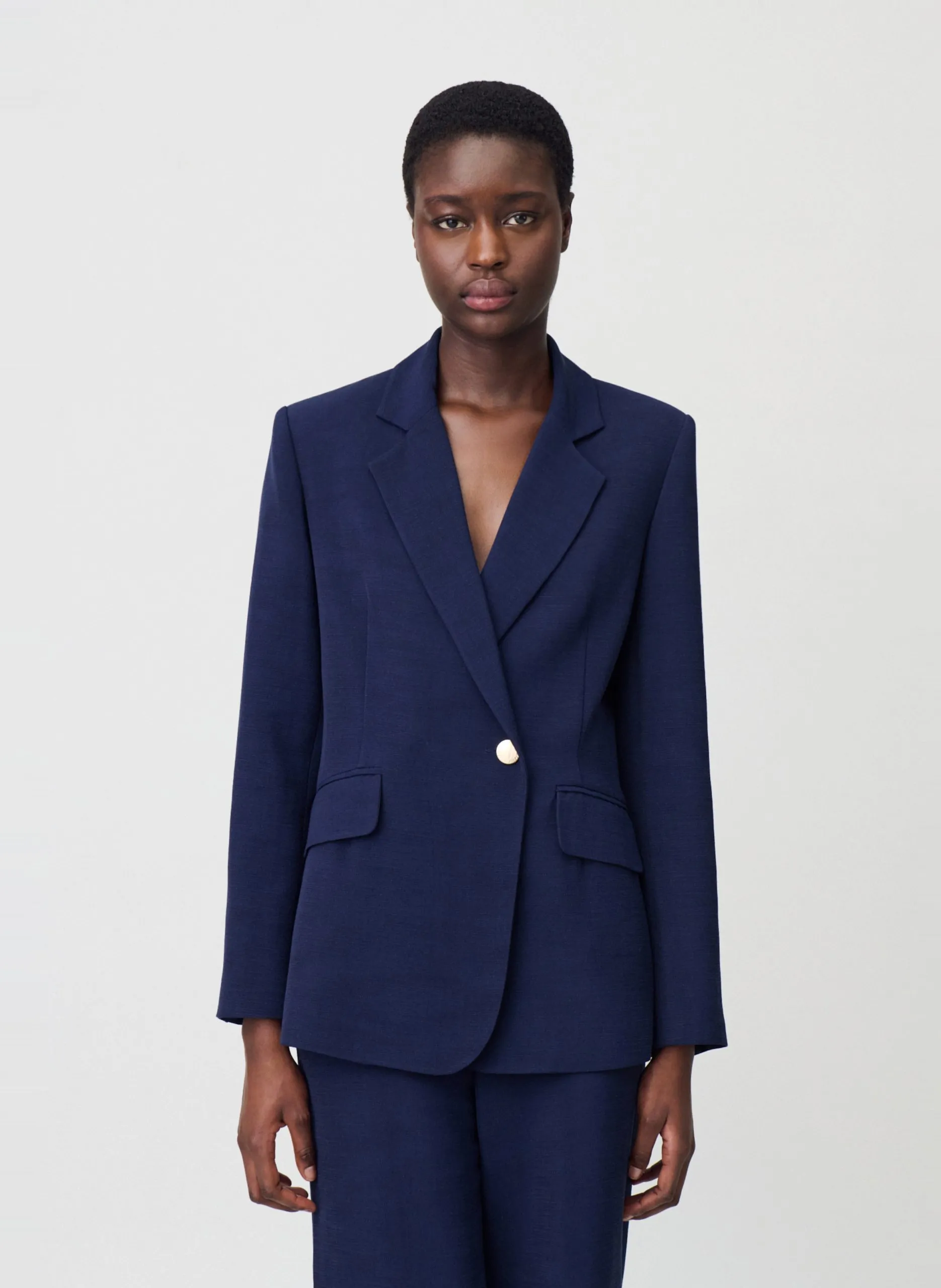 Veste de tailleur droite à fermeture croisée Bleu
