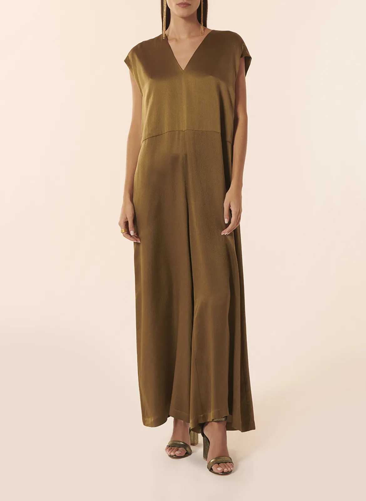 Combinaison pantalon large en soie Marron ALICANTE