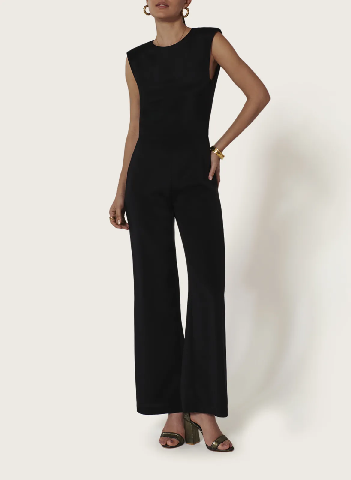 Combinaison col rond en soie mélangé Noir GERY