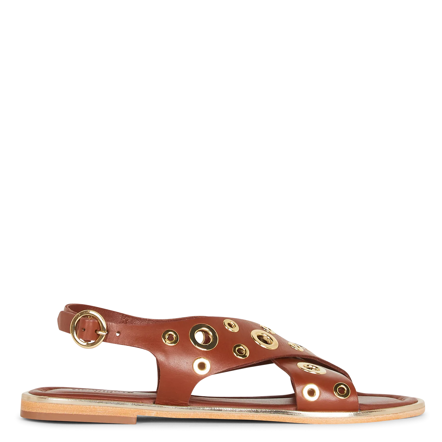 Sandales plates à rivets en cuir Marron COBERTS