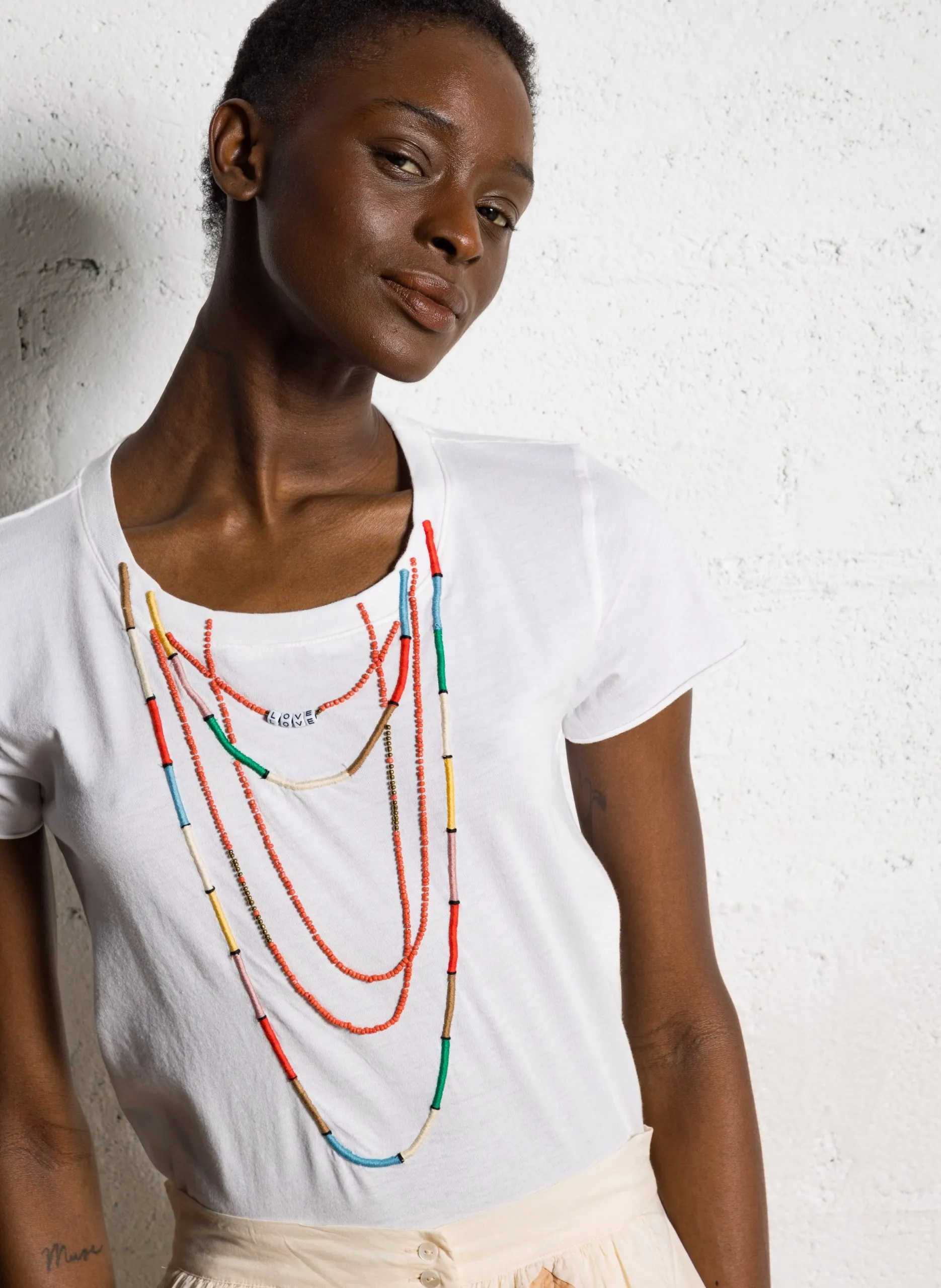 Tee-shirt droit à collier brodé Blanc TORO