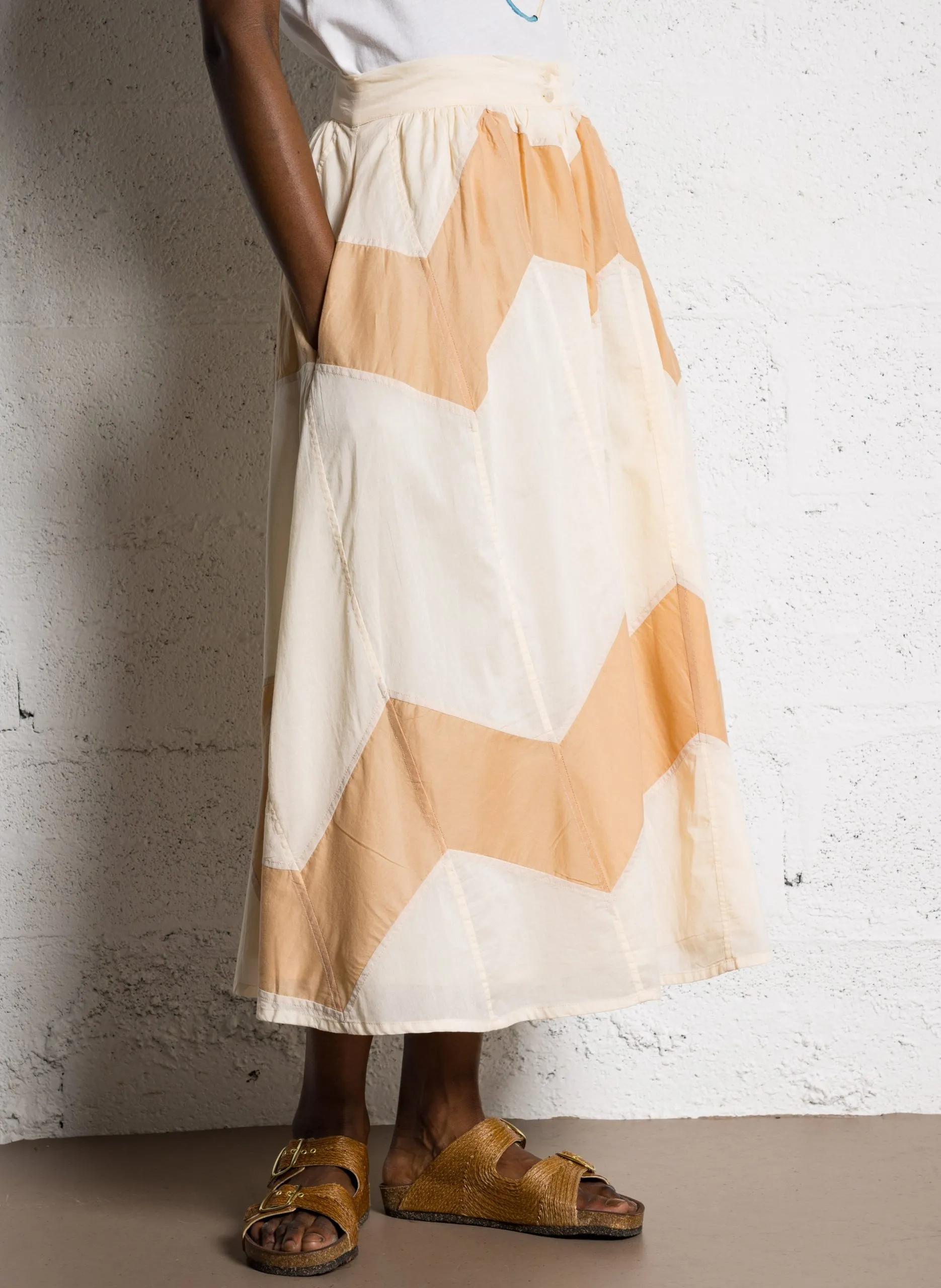 Jupe midi évasée en coton bio Beige JEREM