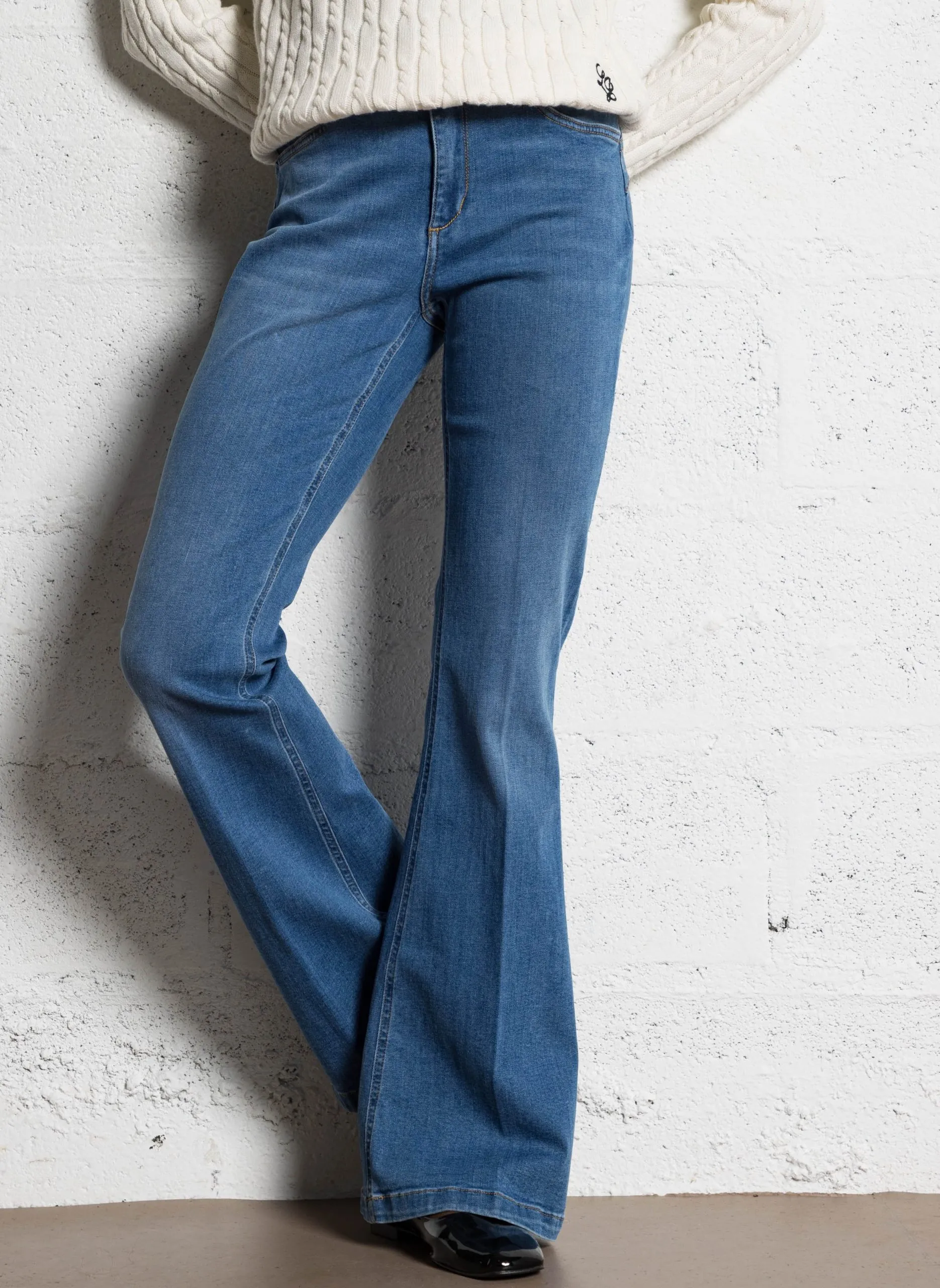 Jean patte d'eph en coton mélangé Jean Délavé