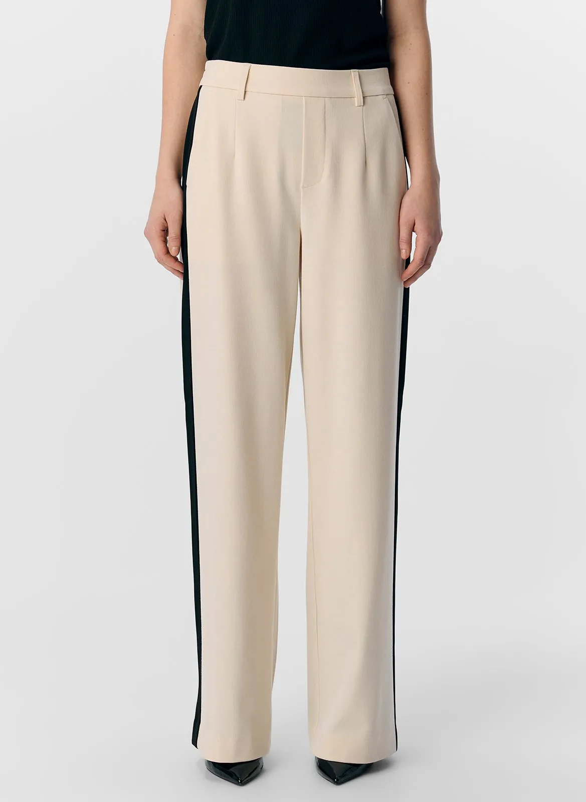 Pantalon droit en fibres recyclées mélangées Beige