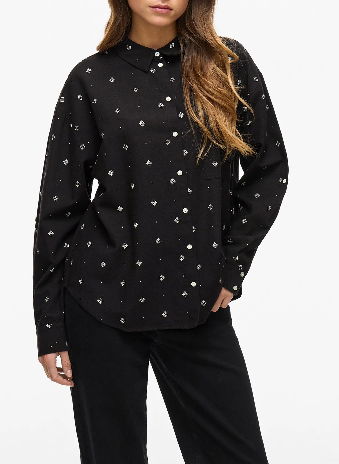 Chemise boutonnée à motifs Noir