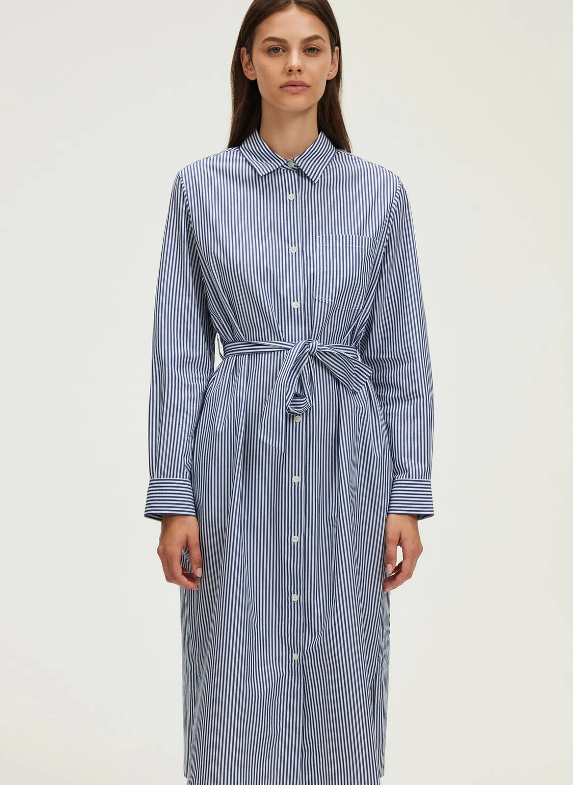 Robe midi col classique en coton Bleu POLINA