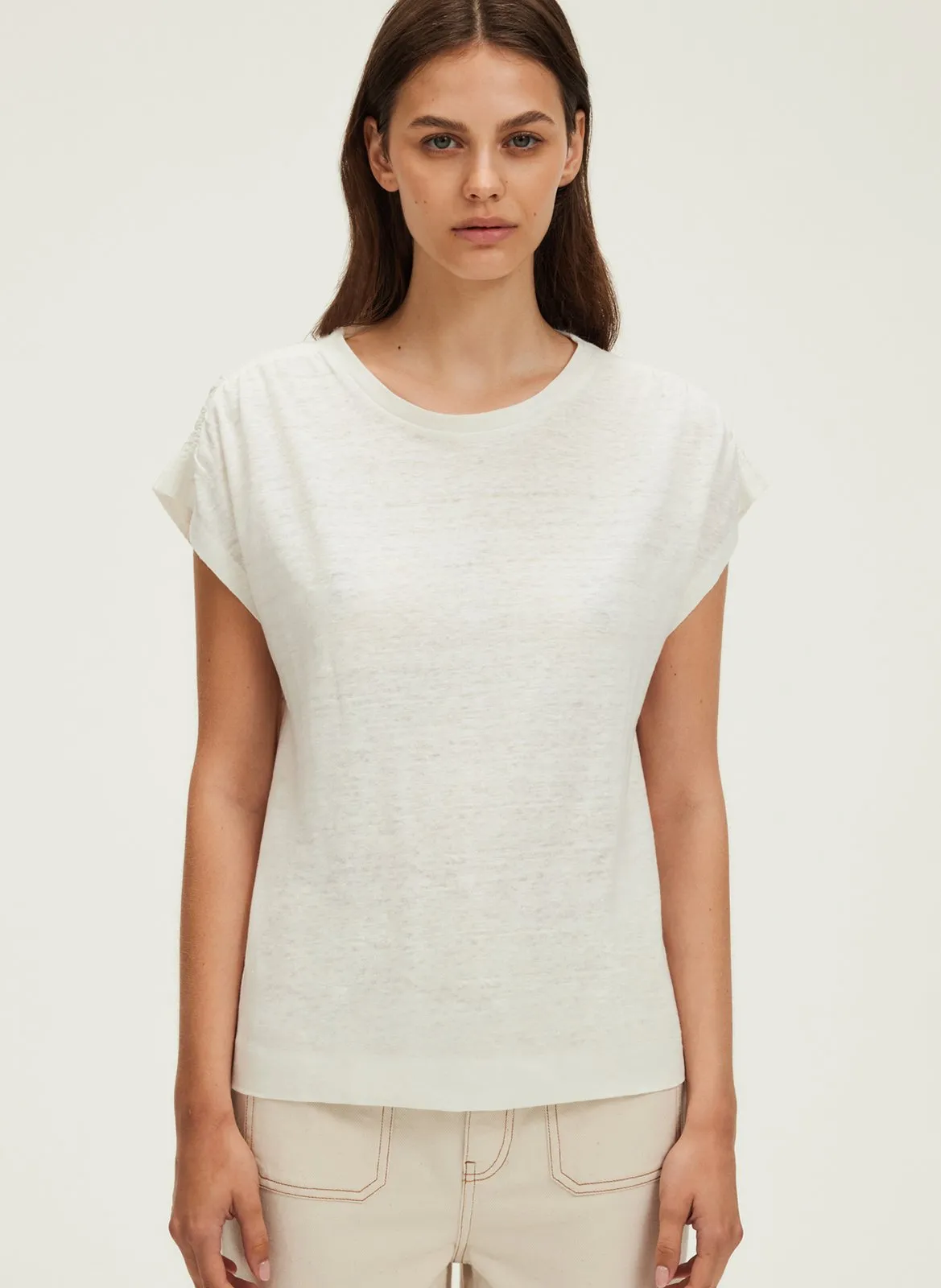 Tee-shirt col rond en lin Beige GEMA