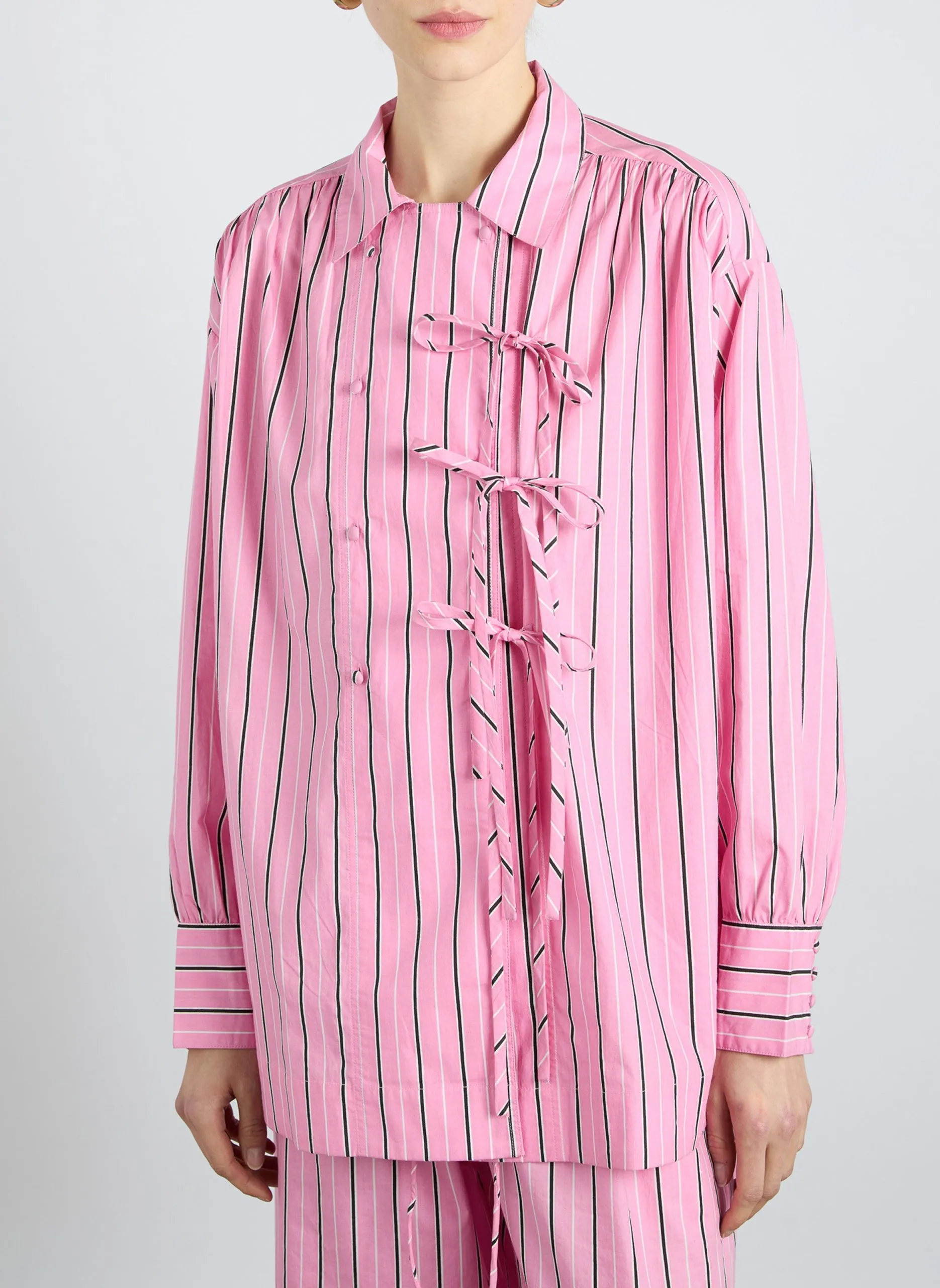 Chemise oversize à nœuds rayée Rose CARMY