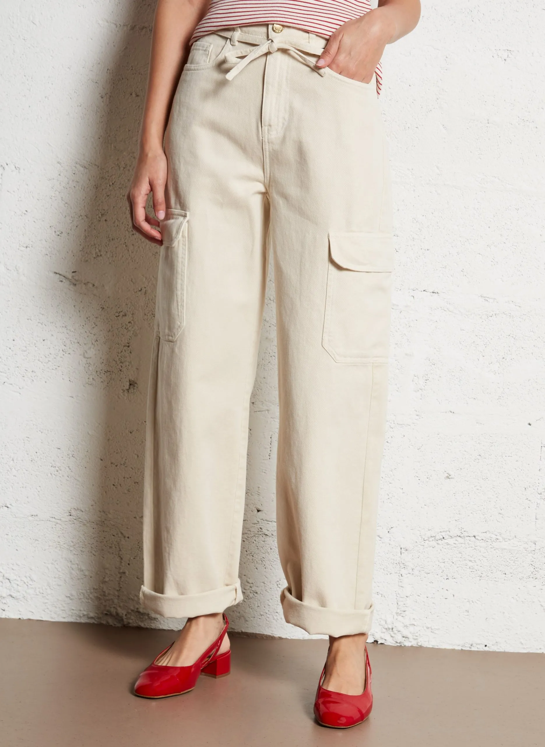 Jean droit en coton Beige QUEO