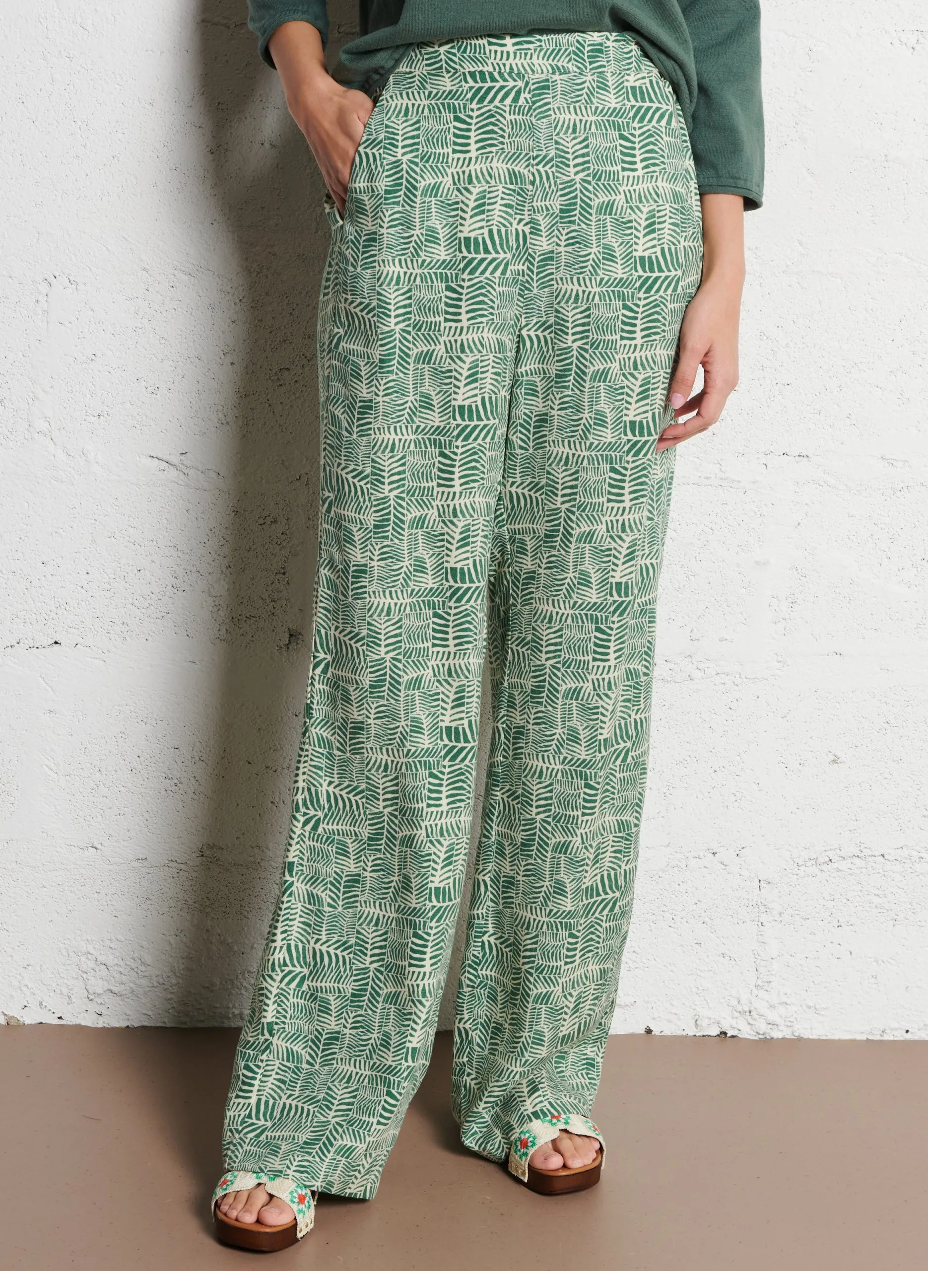 Pantalon taille haute à motifs Vert PRIMAVERA