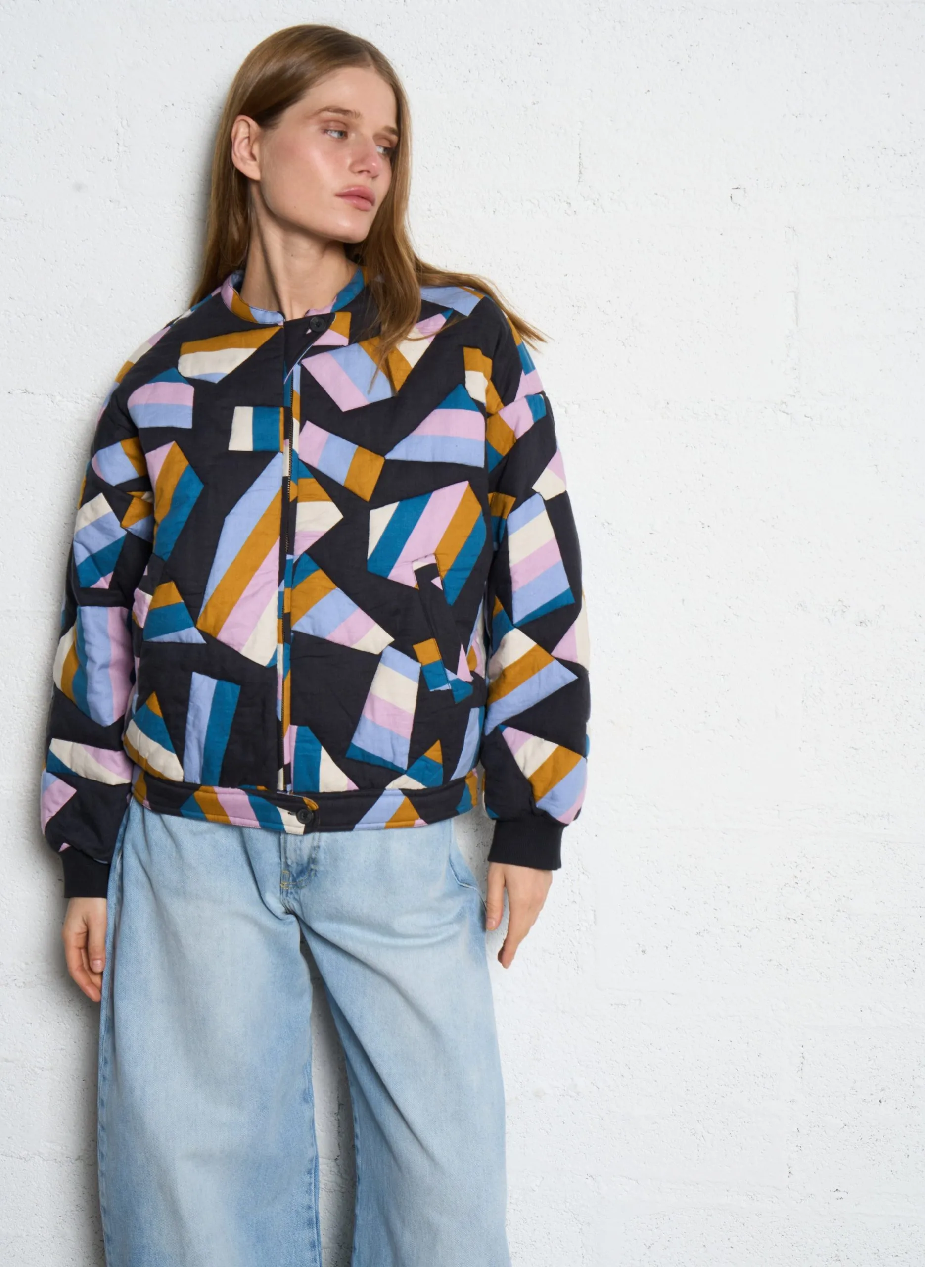 Blouson col rond effet patchmwork Noir PEGASE