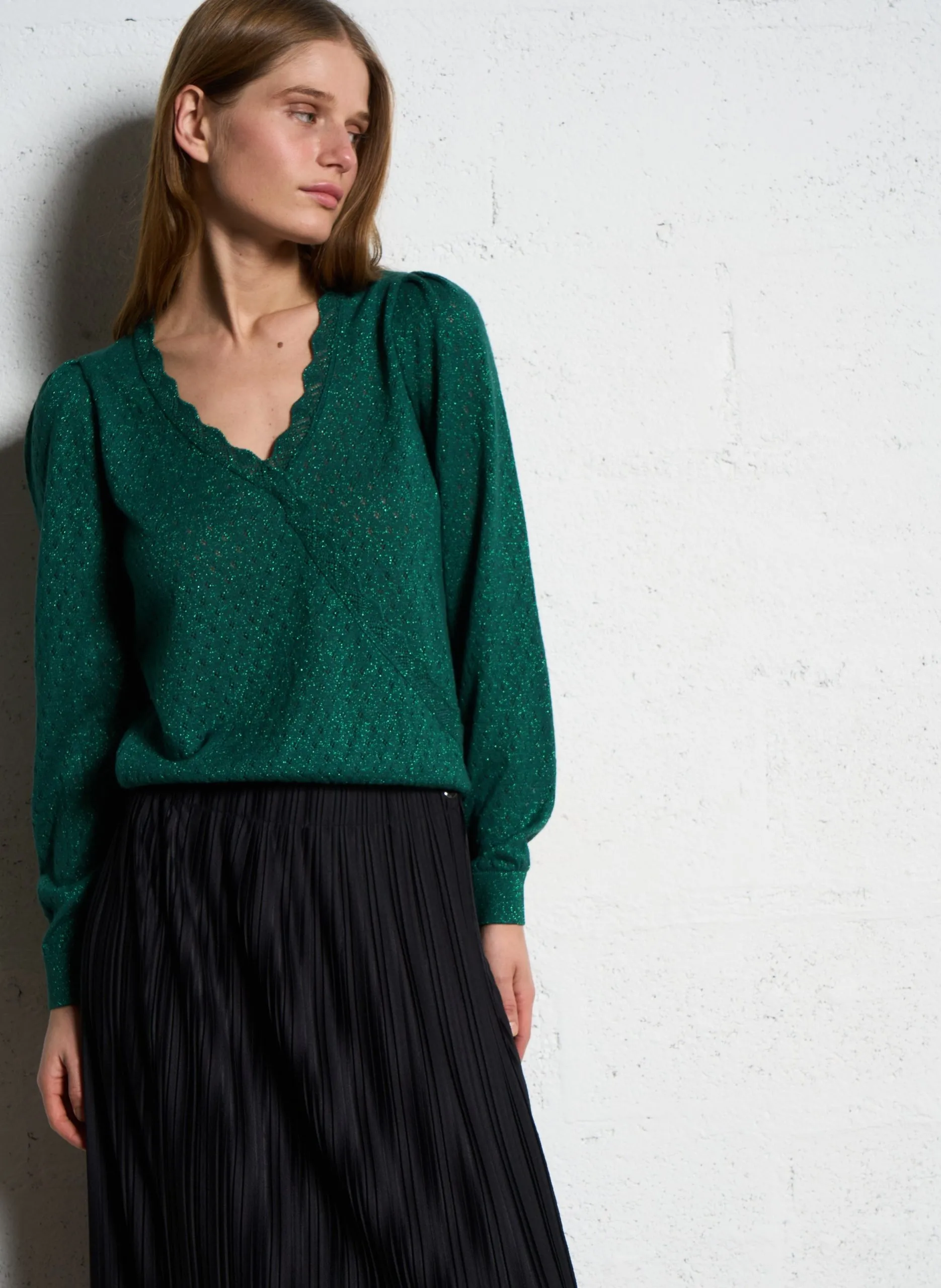 Pull droit col V Vert
