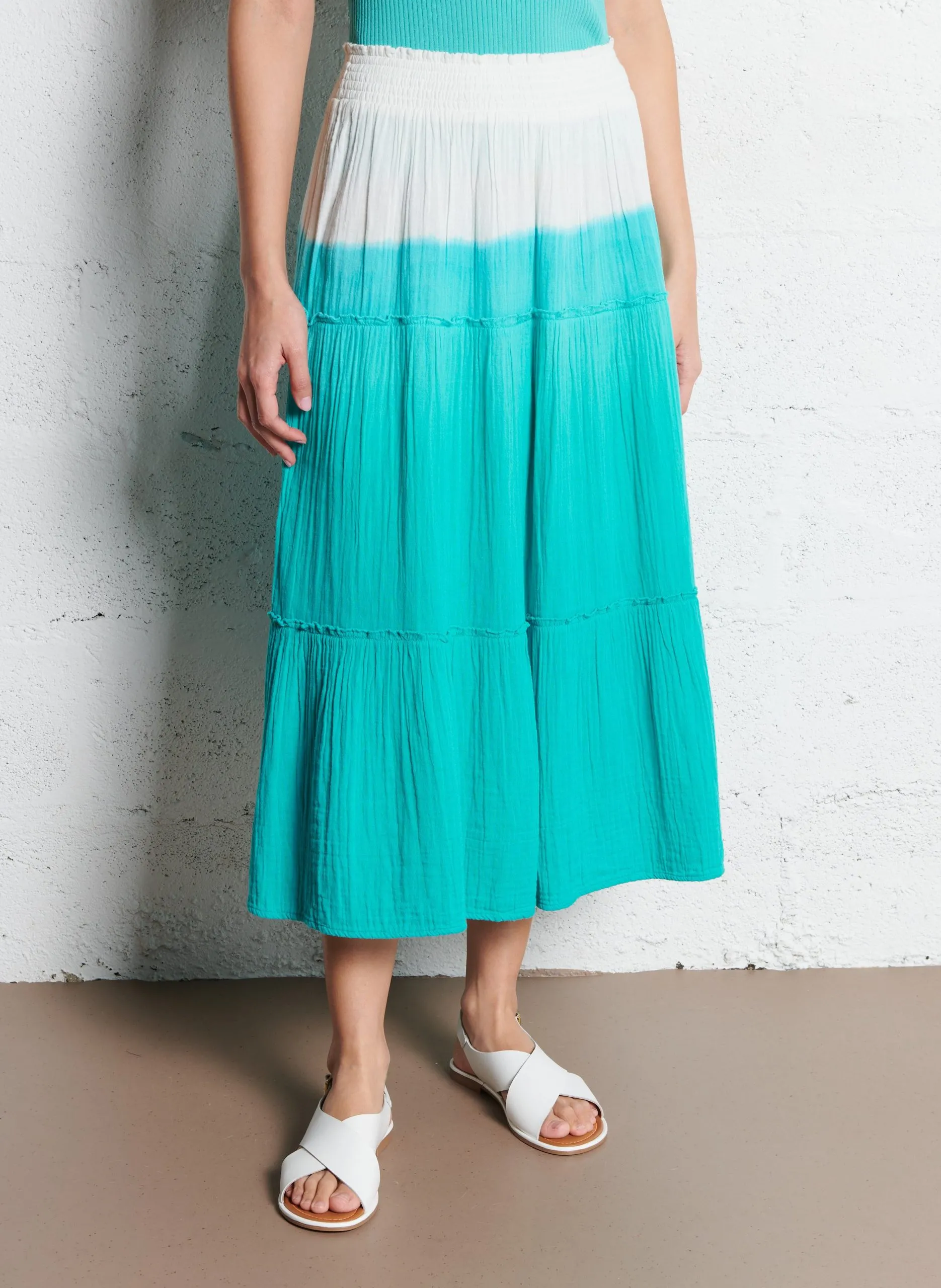 Jupe midi évasée imprimée Vert JOLY