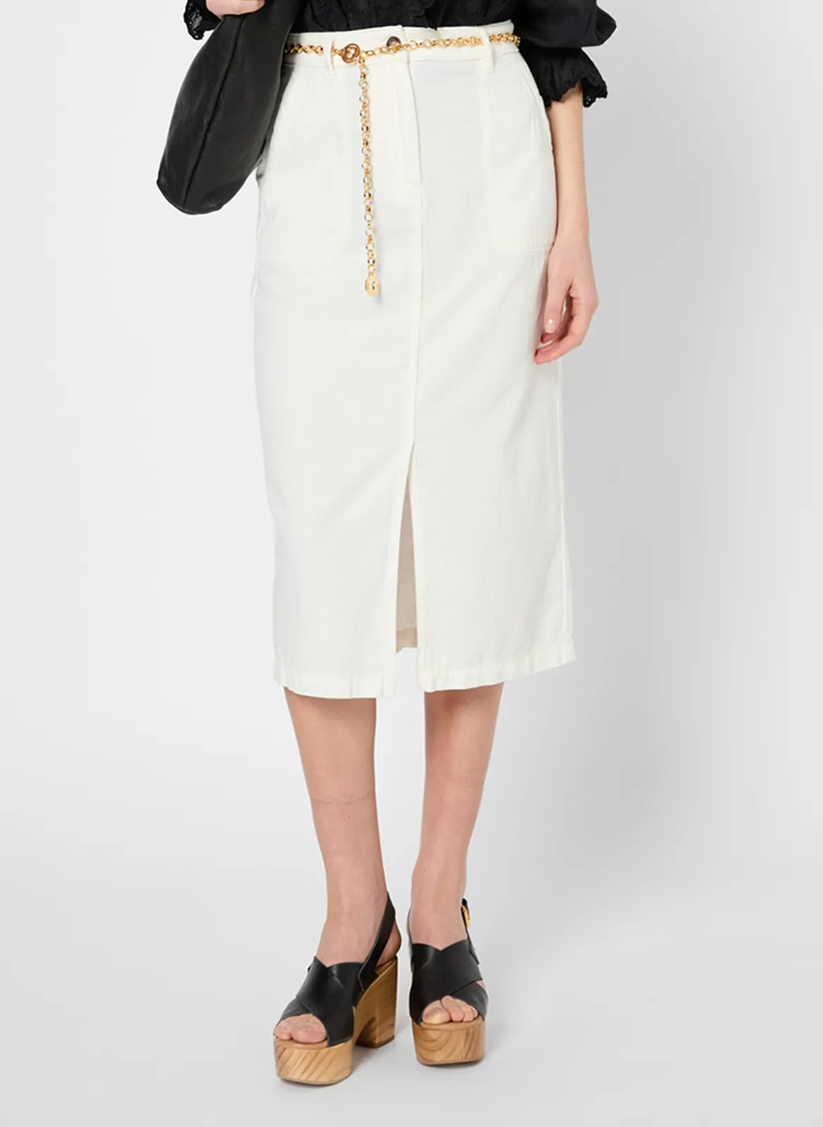 Jupe midi en coton mélangé Blanc VICTORIA