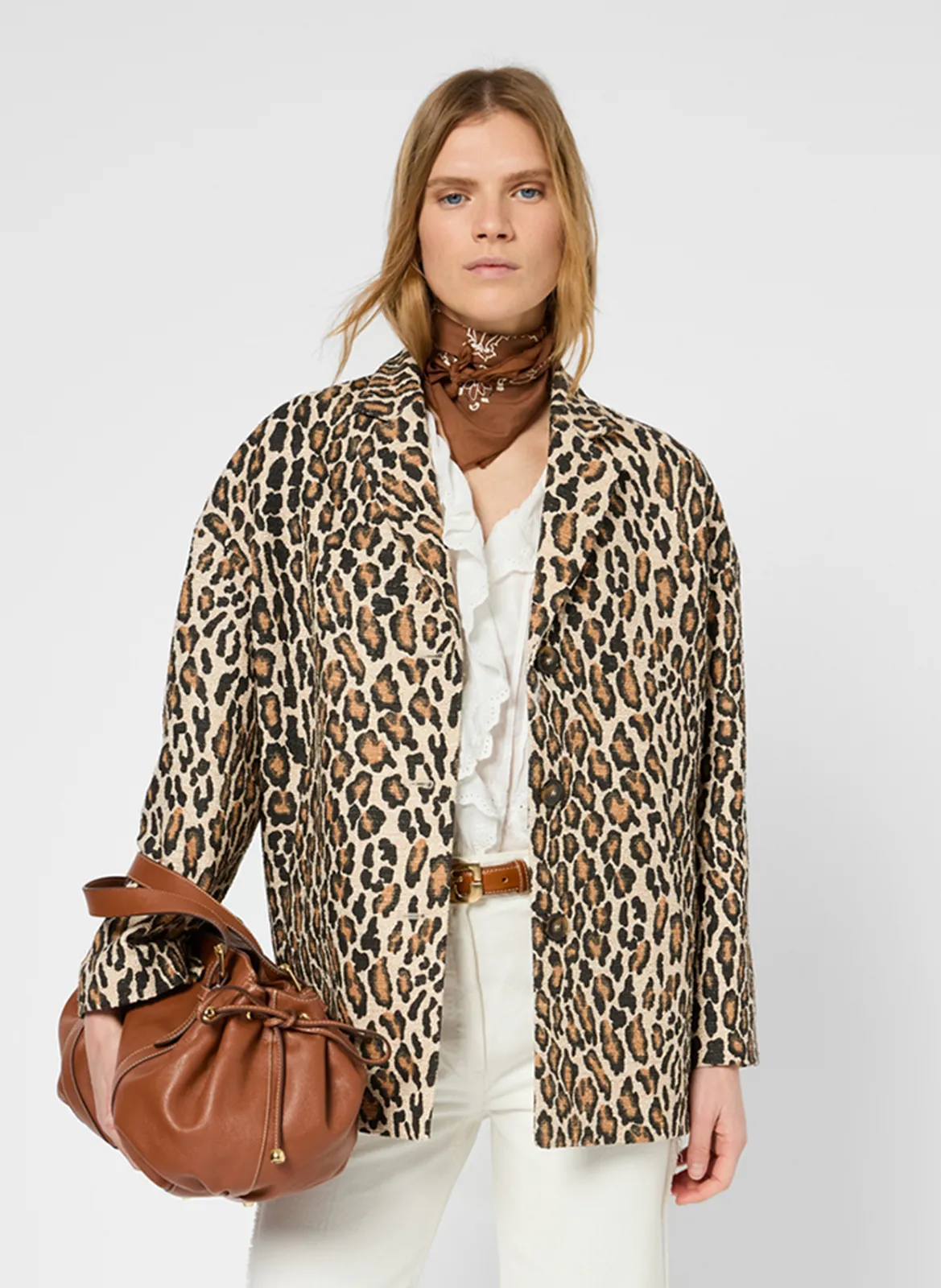 Manteau droit en coton mélangé imprimé Marron SANIA