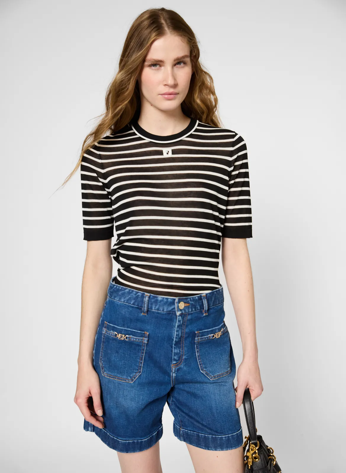 Pull ajusté à rayures Noir JANNA