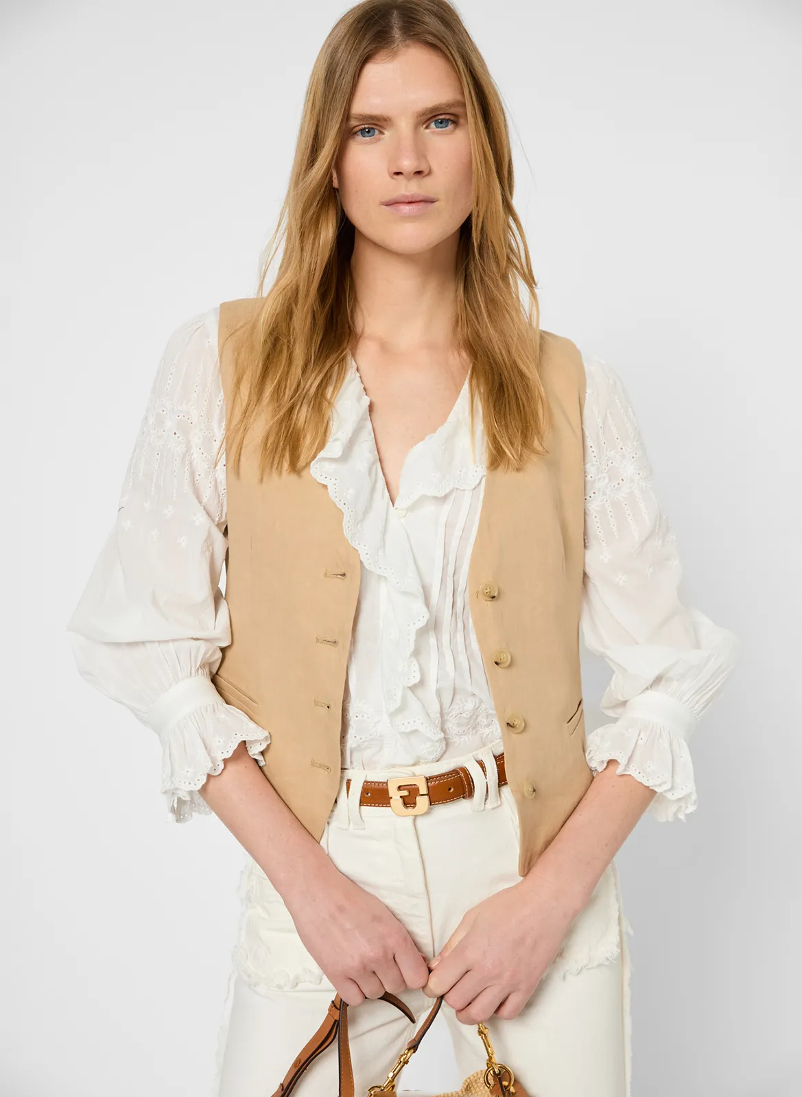 Gilet cintré en lin mélangé Beige RIMELLE