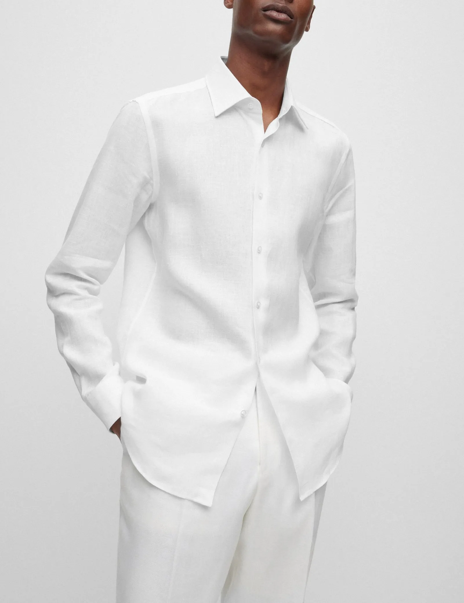 Chemise col classique slim-fit en lin Blanc