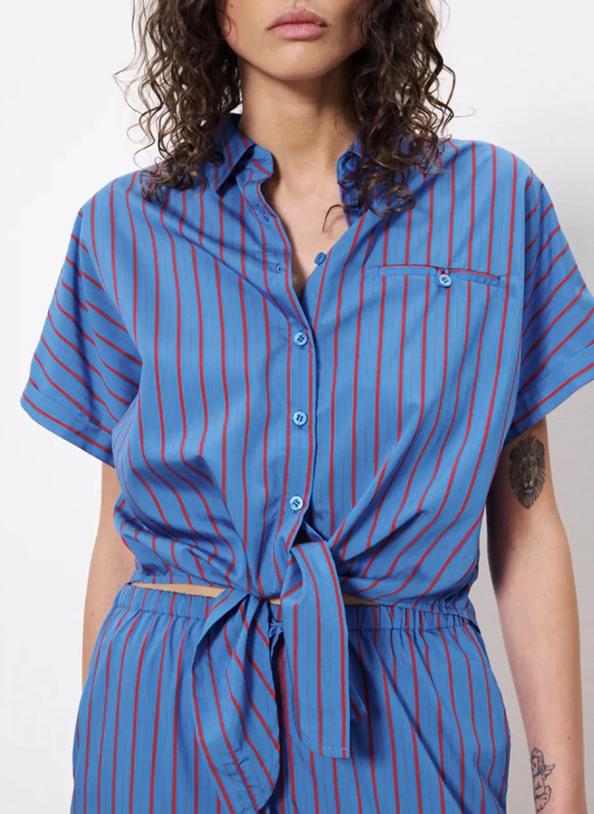 Chemise rayée à nouer Bleu CARMELLE