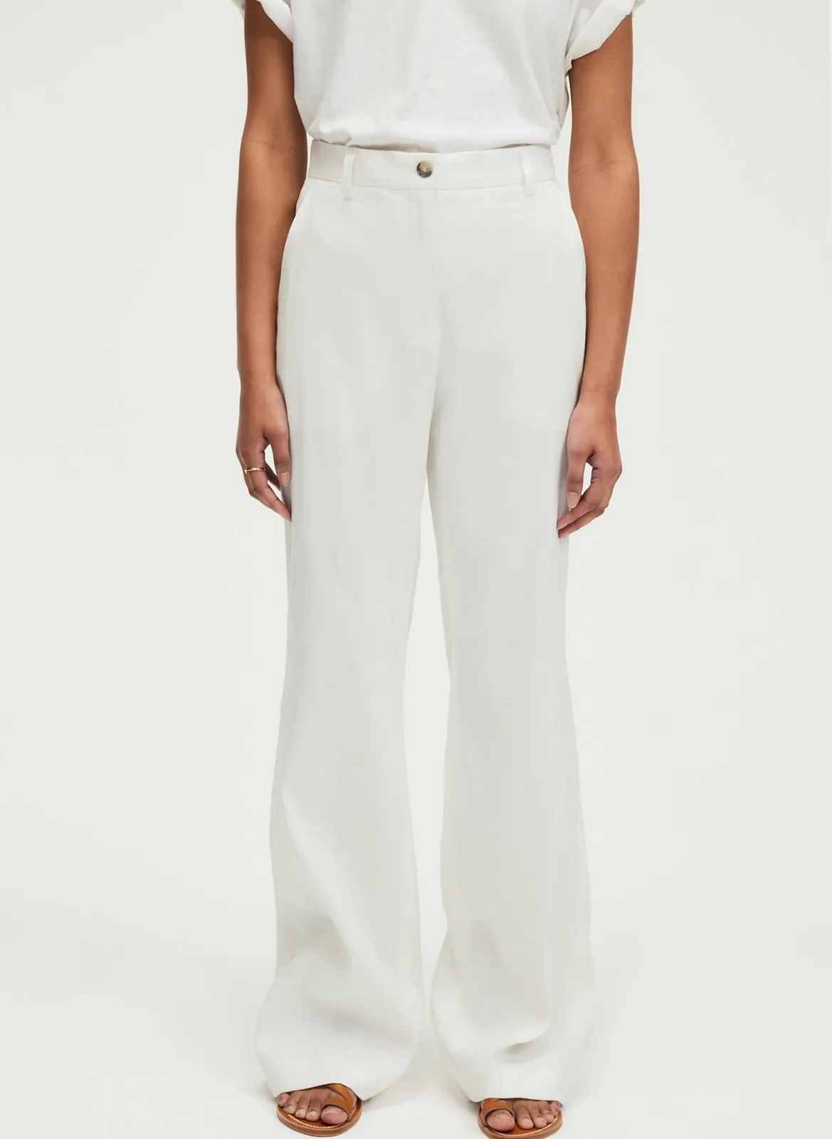 Pantalon tailleur en lin mélangé Beige LINSAY