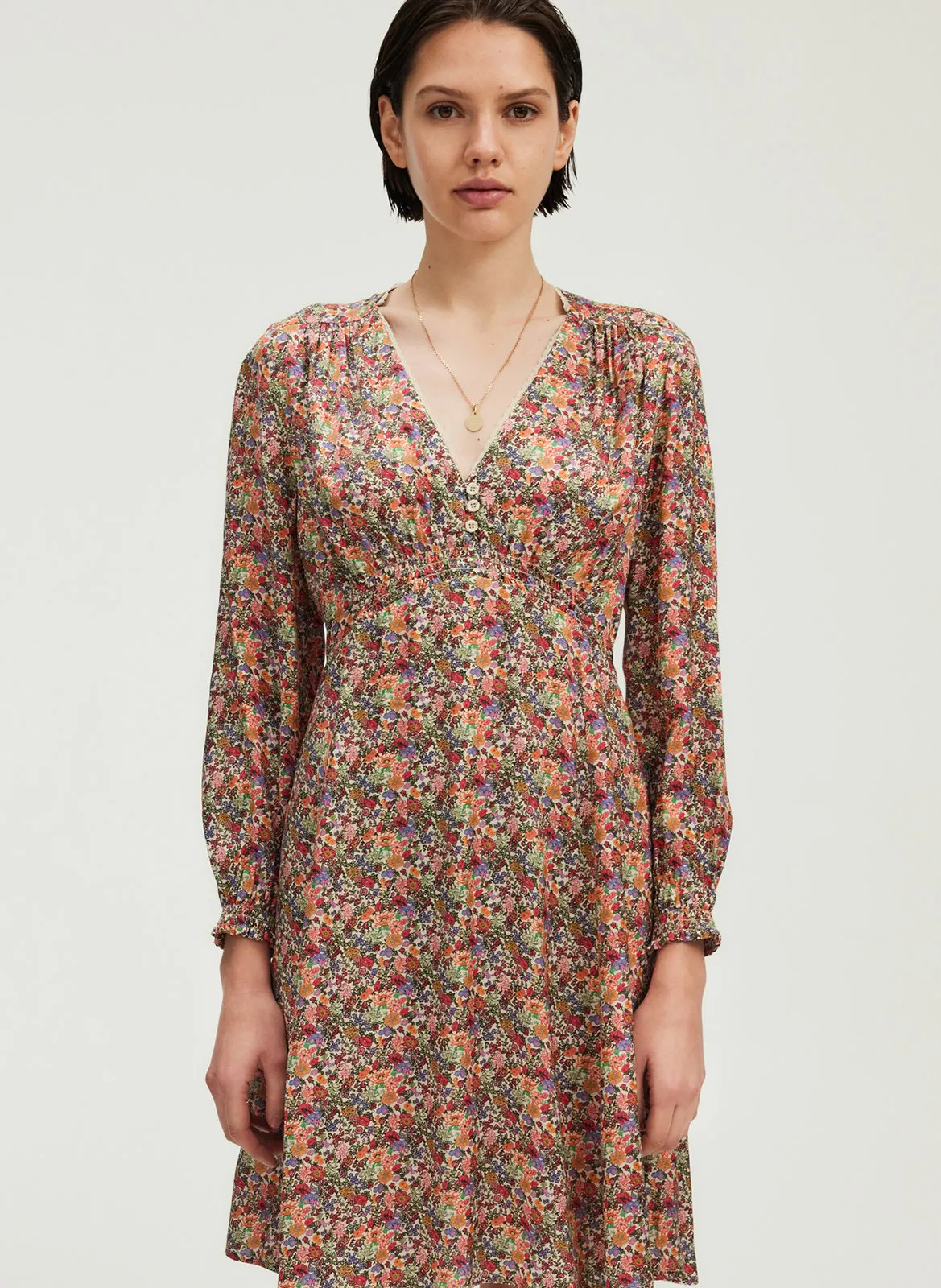 Robe courte col V imprimée Noir PICA