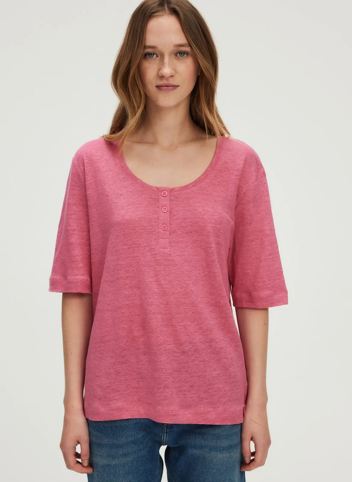 Tee-shirt ample col rond en lin Rose GISELINE