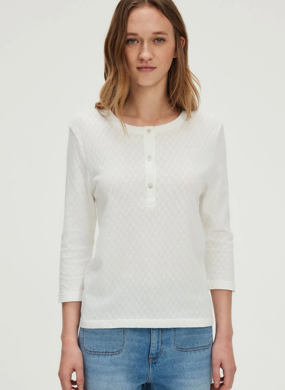 Tee-shirt col rond en coton bio Beige GRISILDA