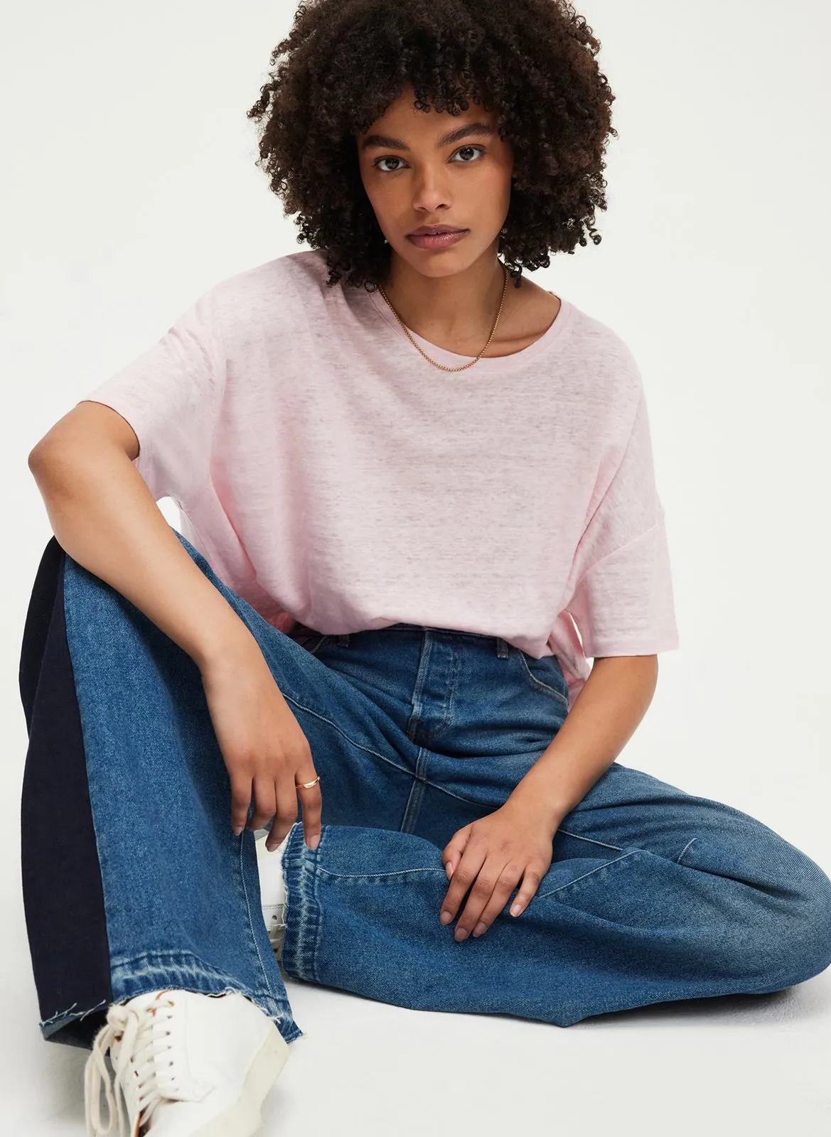 Tee-shirt col rond en lin Rouge GILLIANE