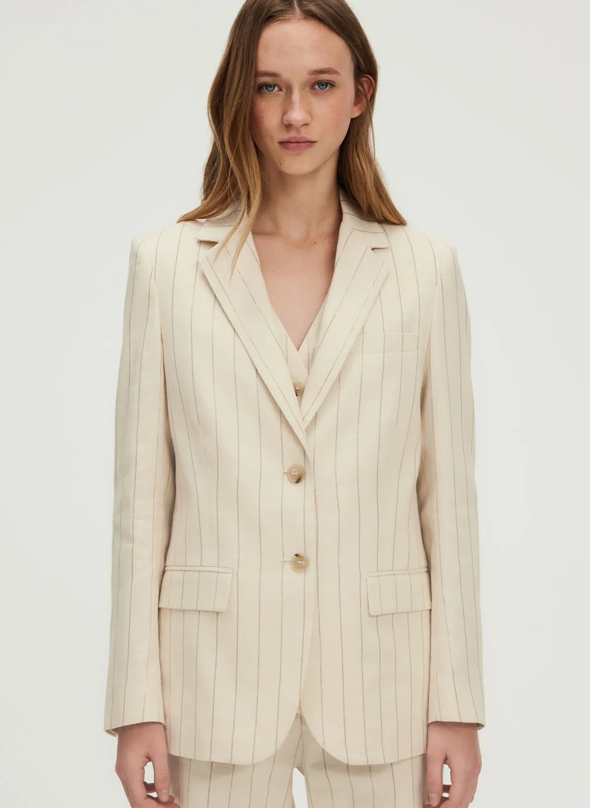 Veste de tailleur en lin mélangé Beige REYNA