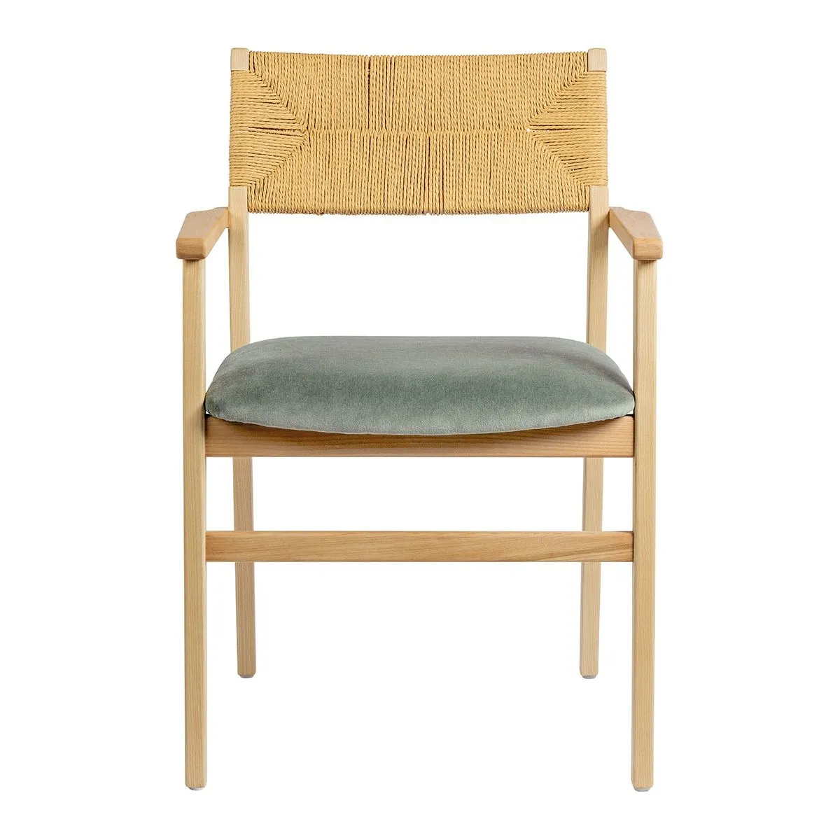 Chaise paloma en corde de papier et velours - vert de gris Vert