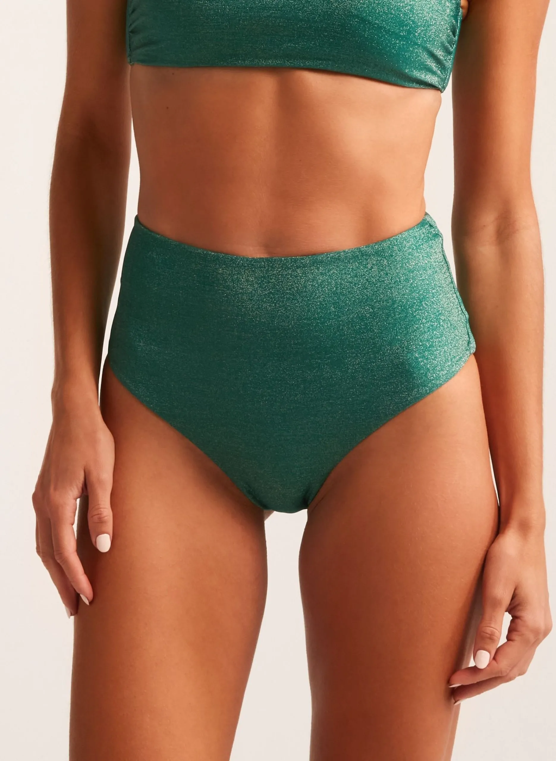Bas de maillot de bain taille haute pailleté Vert LUCKYGREEN
