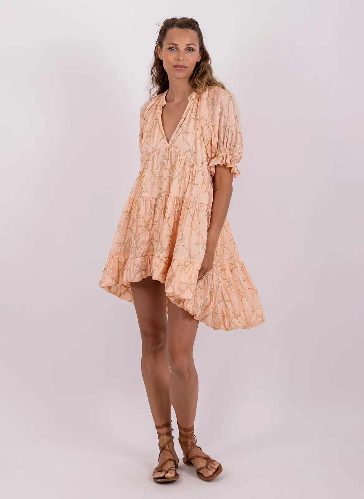 Robe asymétrique courte col V Orange LIZA