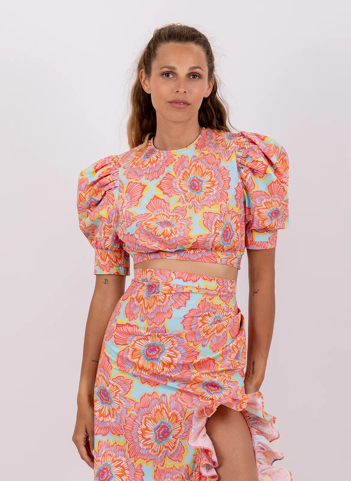 Top court en coton Bleu YVETTE