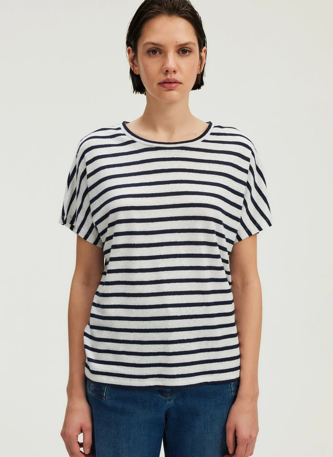 Tee-shirt col rond en lin Beige GRACINDA