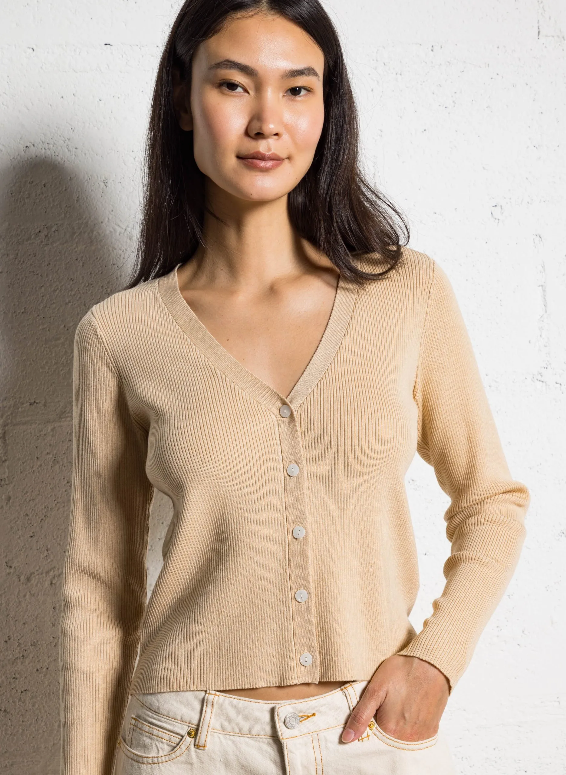 Cardigan droit en maile côtelée Beige ARCHIMEDE