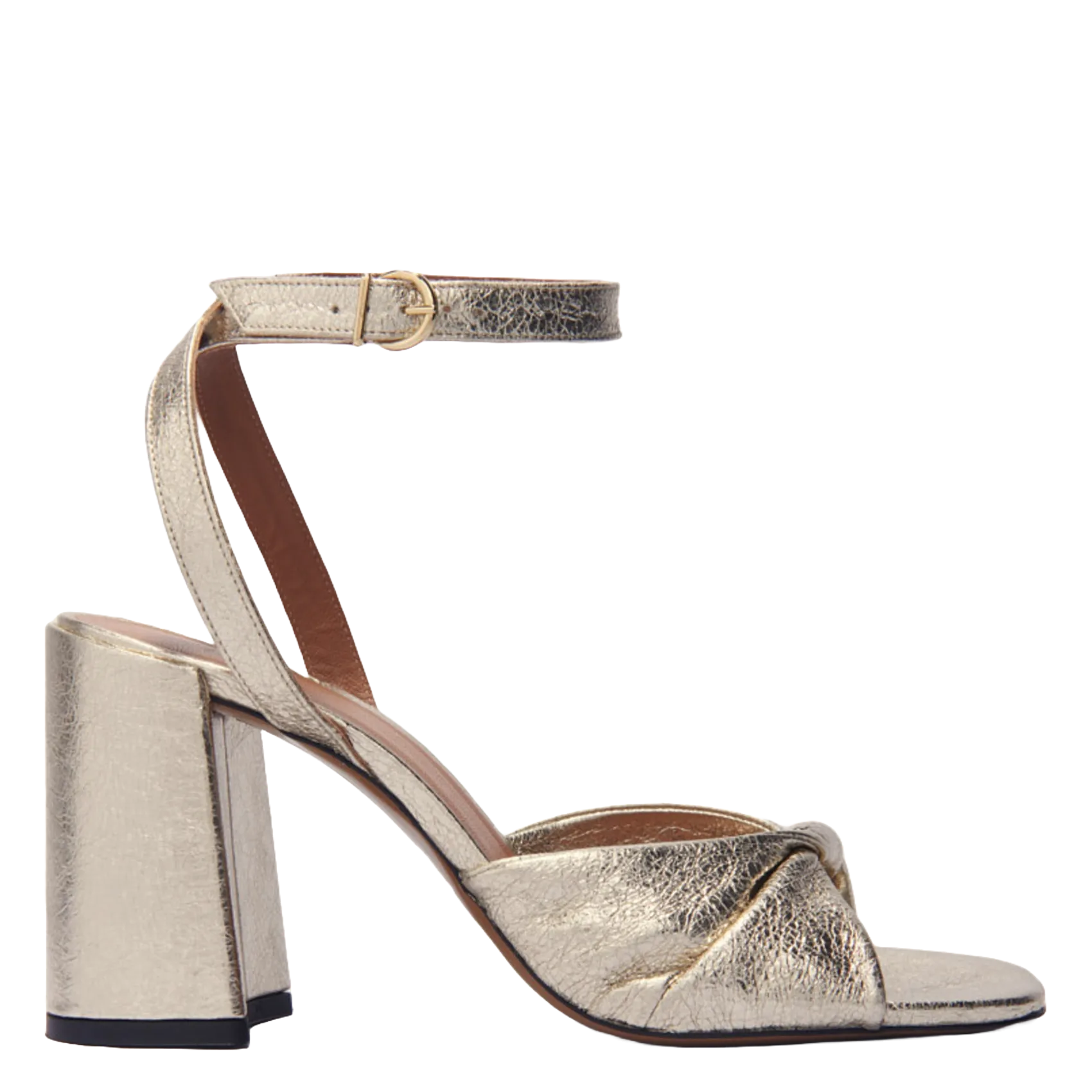 Sandales à talon en curi métallisé Doré