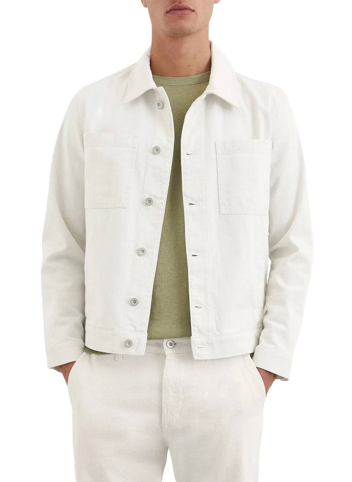 Veste droite en coton mélangé Blanc