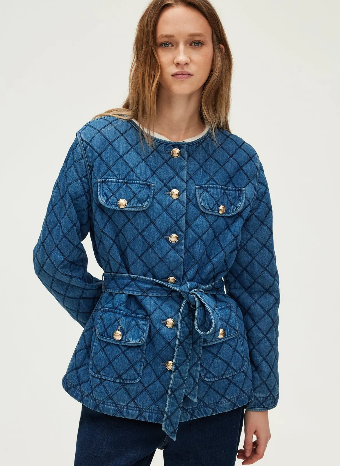 Veste col rond en coton Bleu RICHELLE
