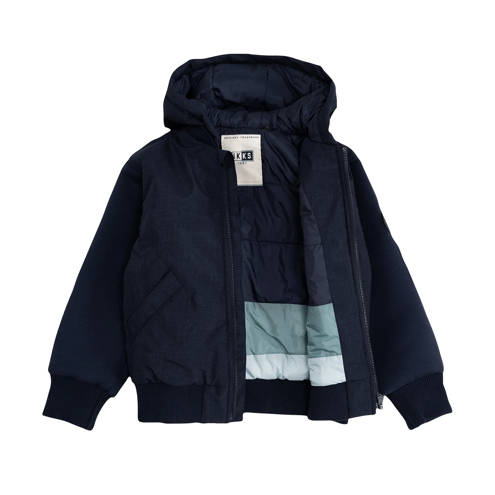 Blouson bi-matière à capuche Bleu