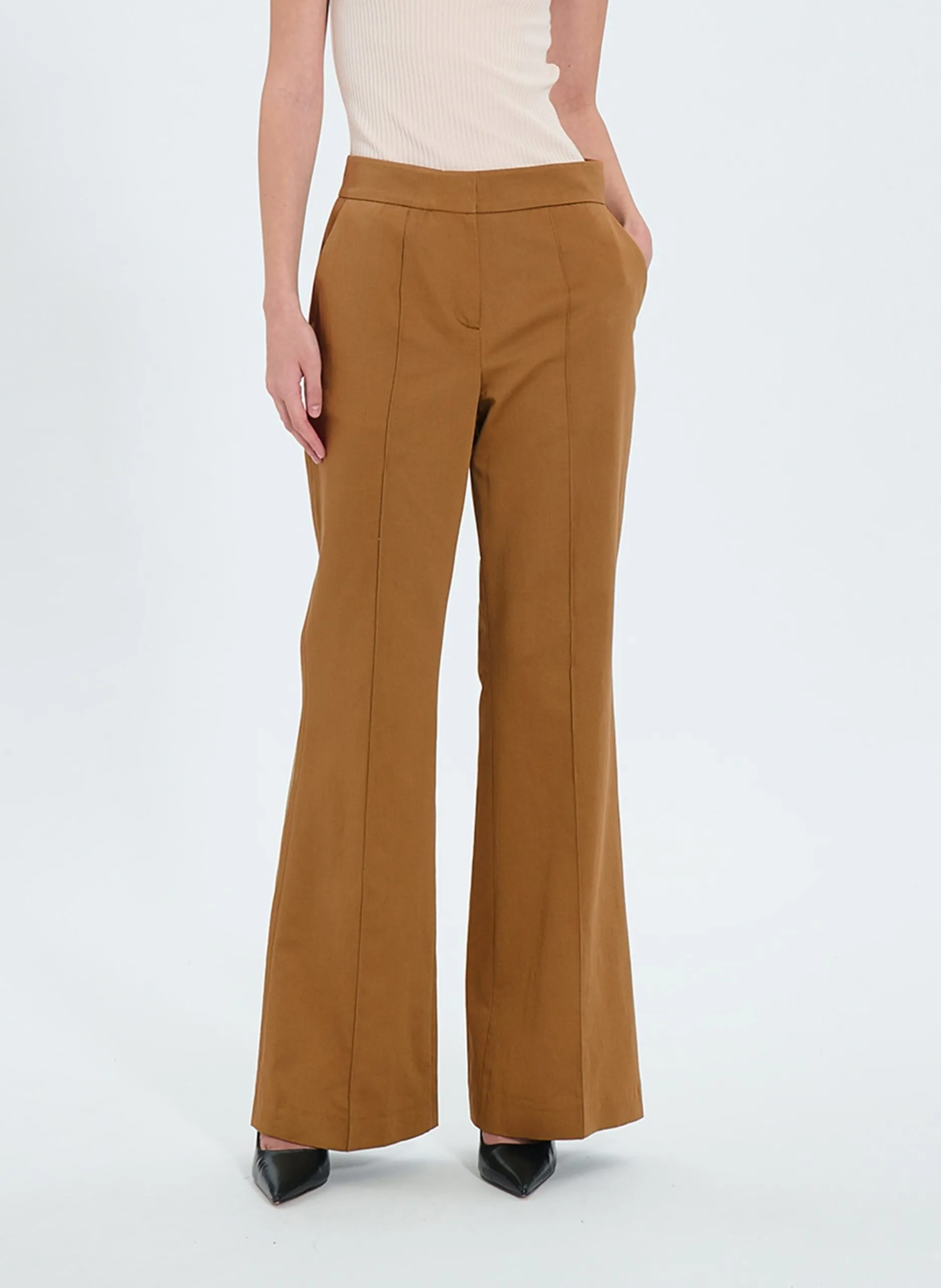 Pantalon large en coton bio mélangé Marron PERVENCHE