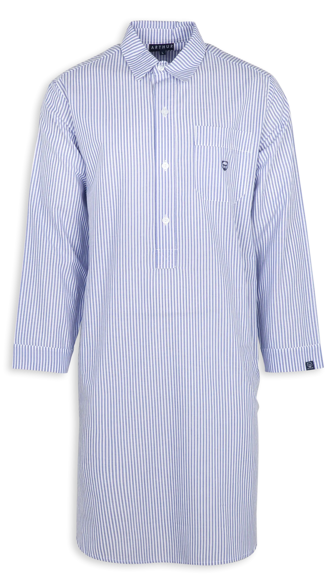 Chemise de nuit en coton rayé Bleu